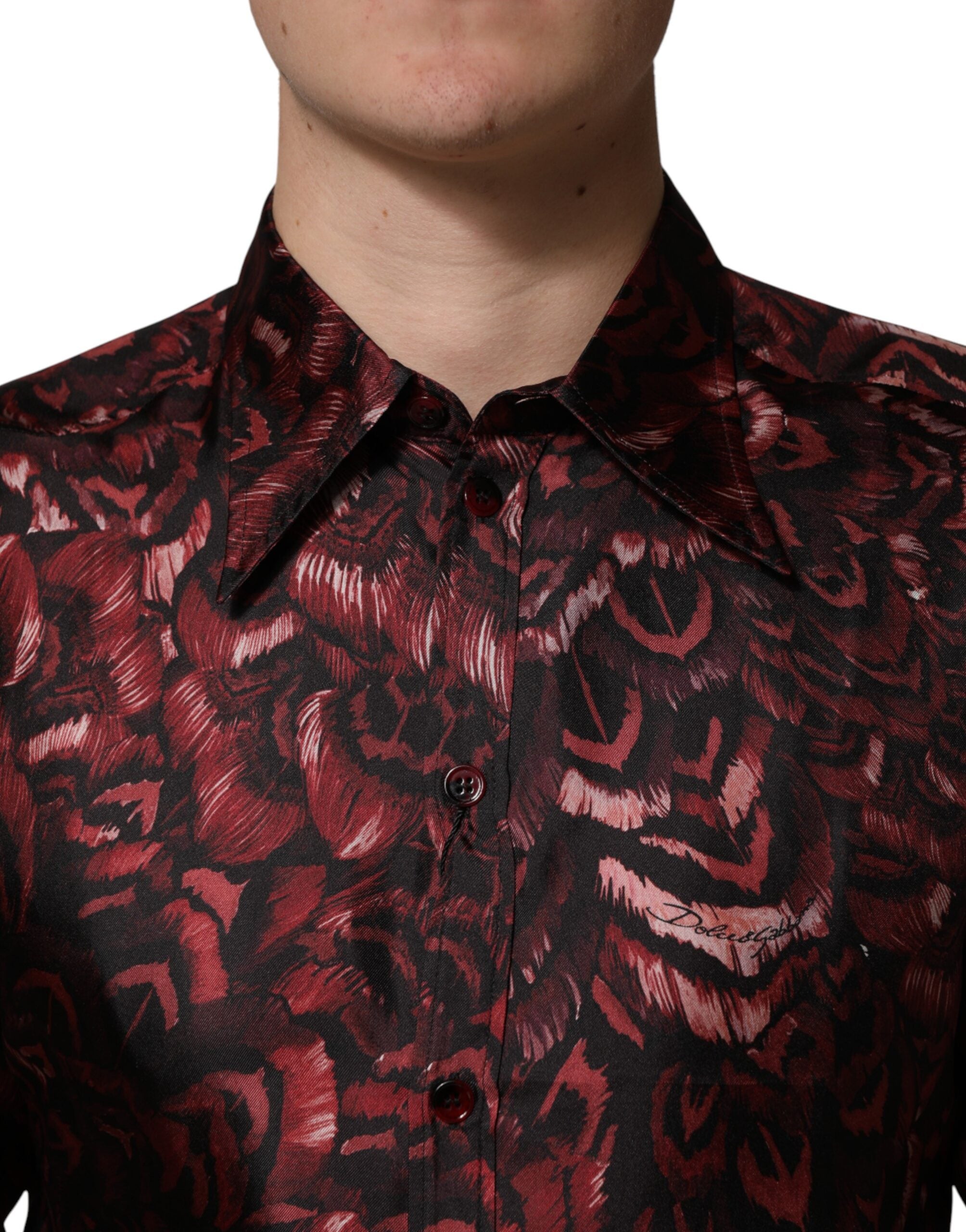 Dolce & Gabbana Bordeaux Patterned Collared Men Dress Men's Shirt