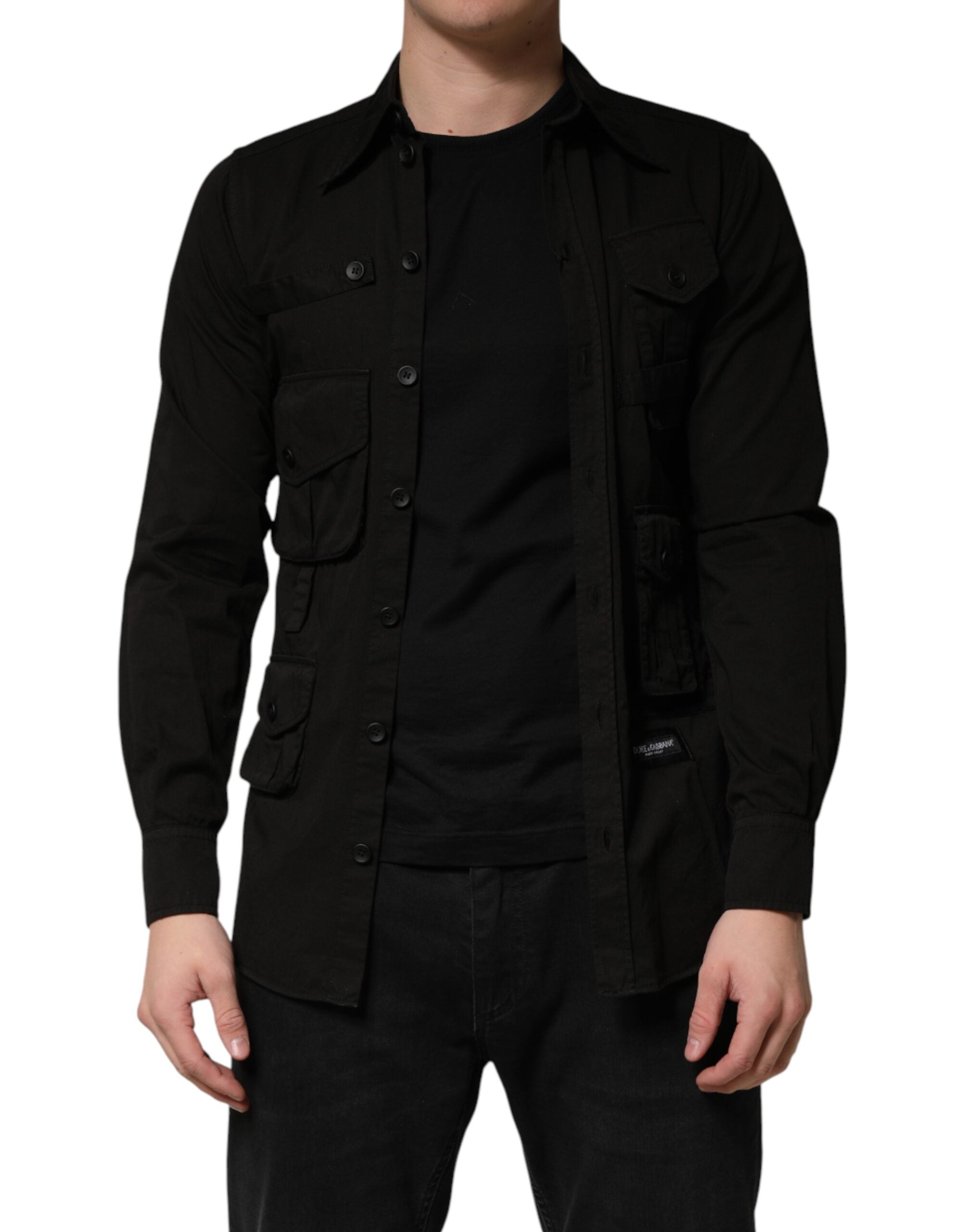 Dolce & Gabbana Black Cotton Collared Men Button Down Men's Shirt