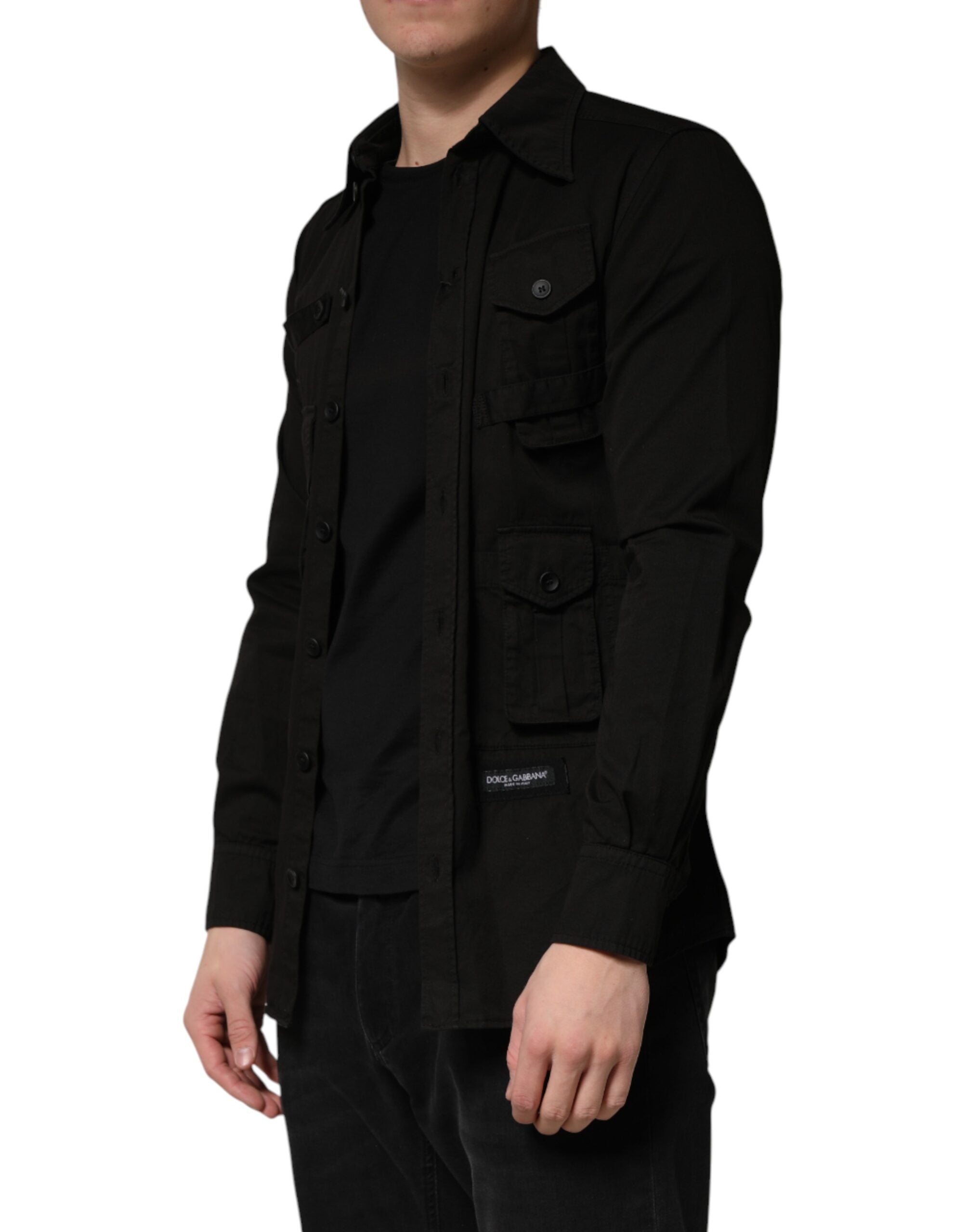 Dolce & Gabbana Black Cotton Collared Men Button Down Men's Shirt
