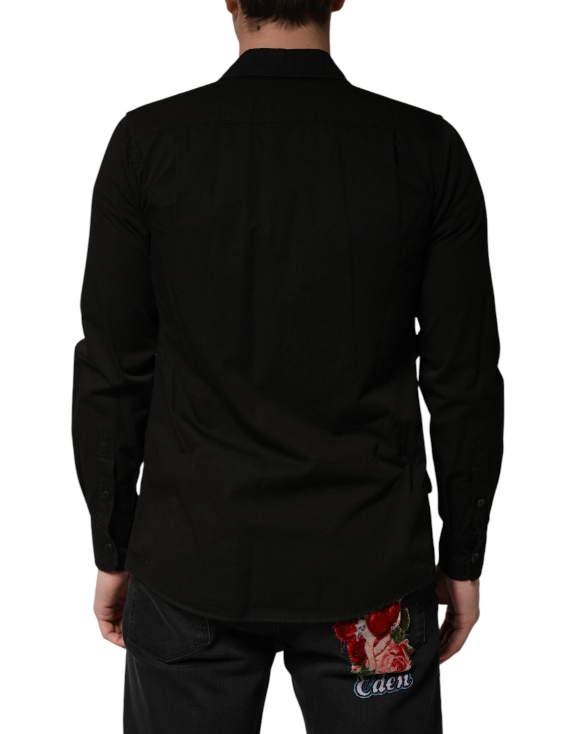Dolce & Gabbana Black Cotton Collared Men Button Down Men's Shirt