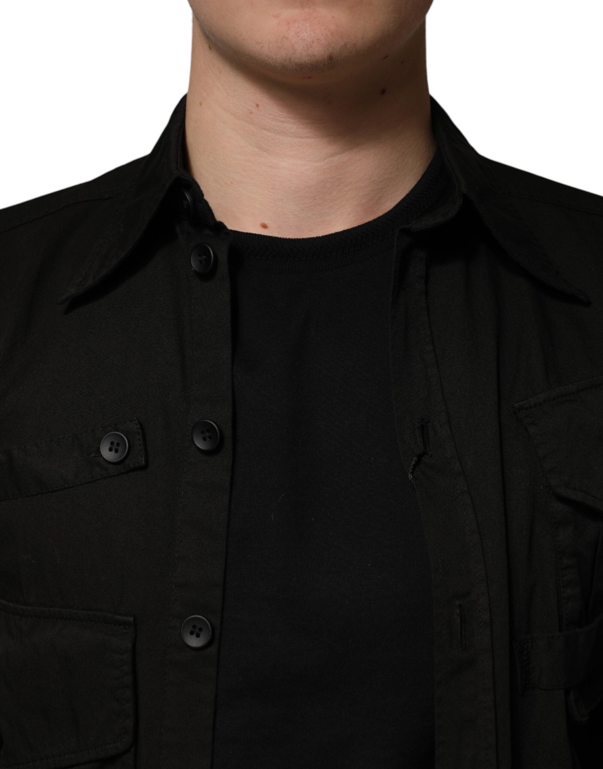 Dolce & Gabbana Black Cotton Collared Men Button Down Men's Shirt