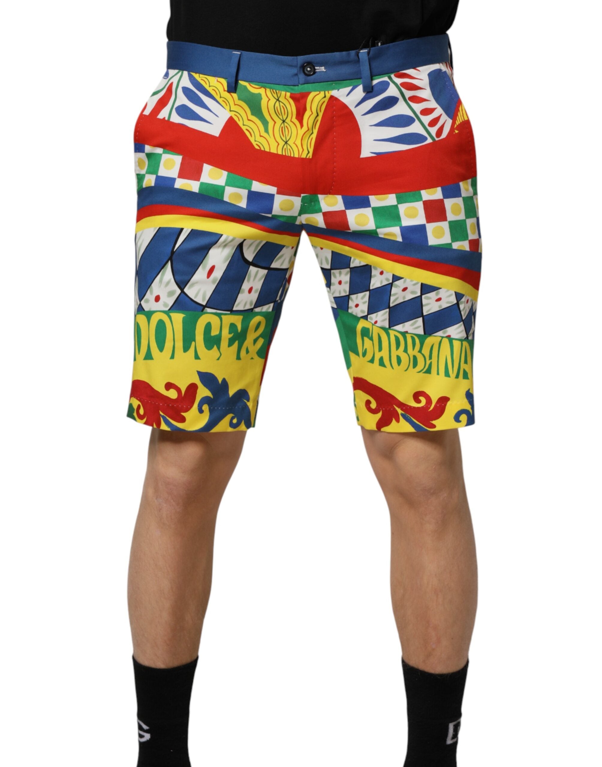 Dolce & Gabbana Multicolor Carretto Print Men Bermuda Men's Shorts (Pre-Owned)