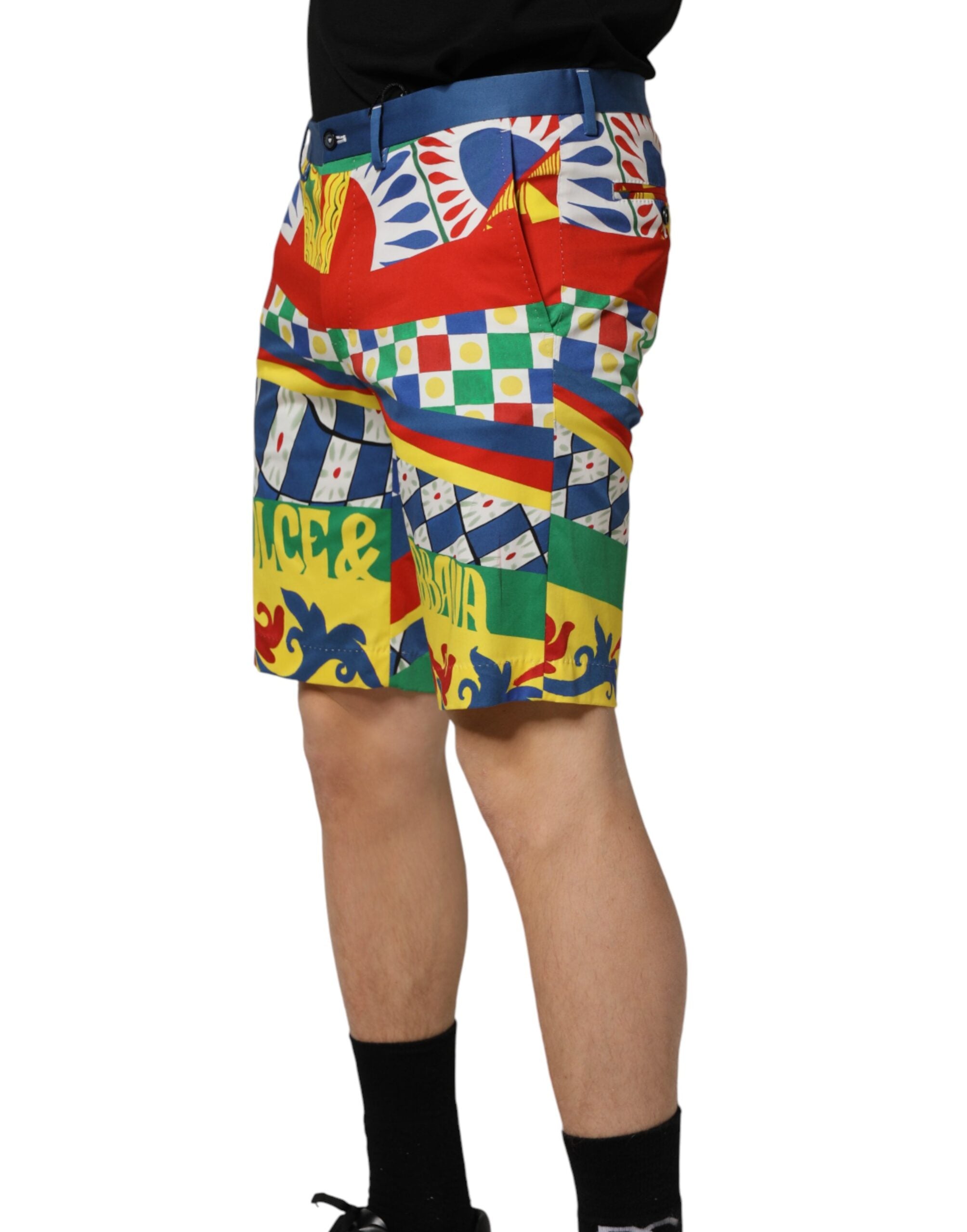 Dolce & Gabbana Multicolor Carretto Print Men Bermuda Men's Shorts (Pre-Owned)
