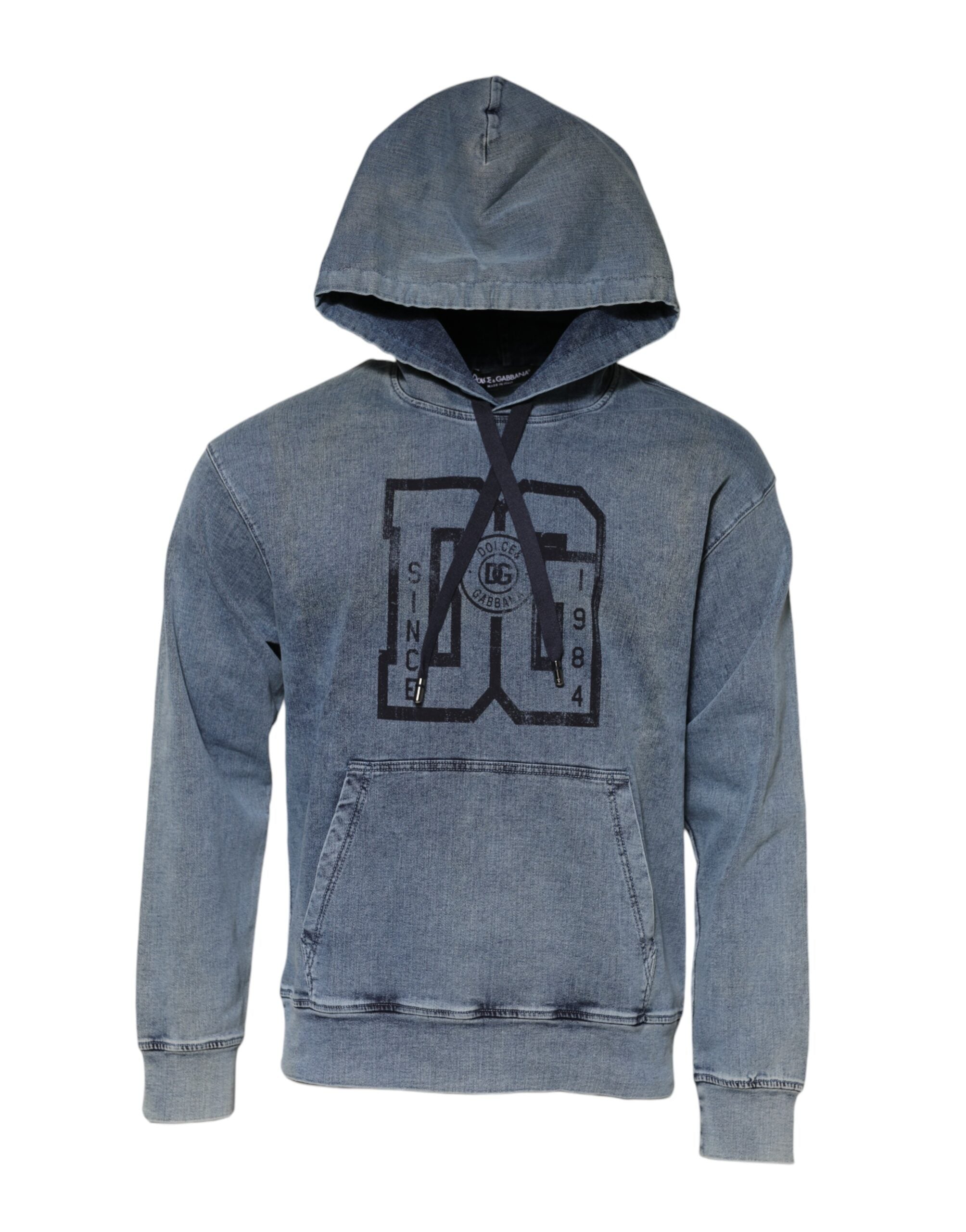Dolce & Gabbana Blue Cotton Logo Hooded Sweatshirt  Men's Sweater (Pre-Owned)