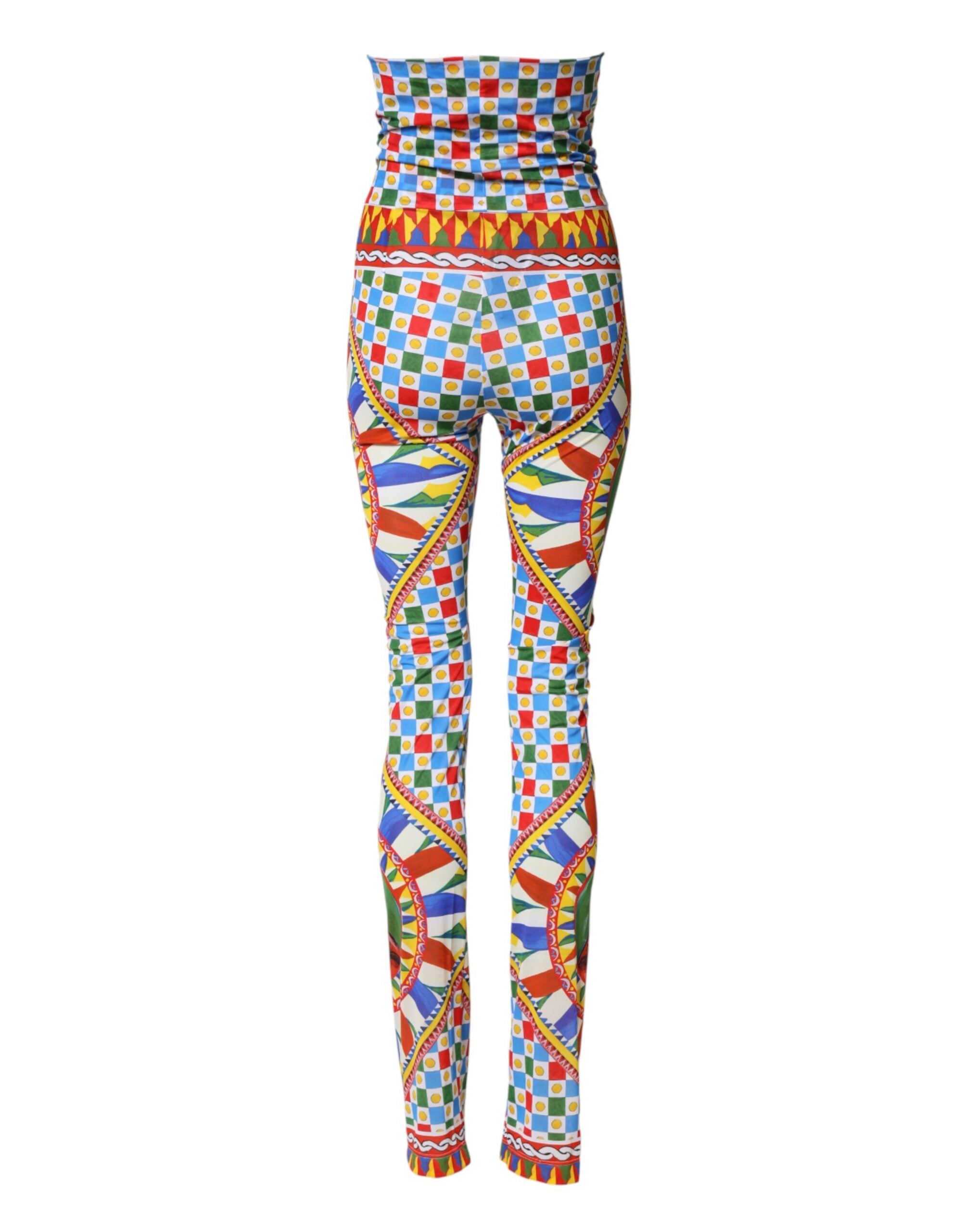 Dolce & Gabbana Multicolor Carretto Leggings High Waist Women's Pants
