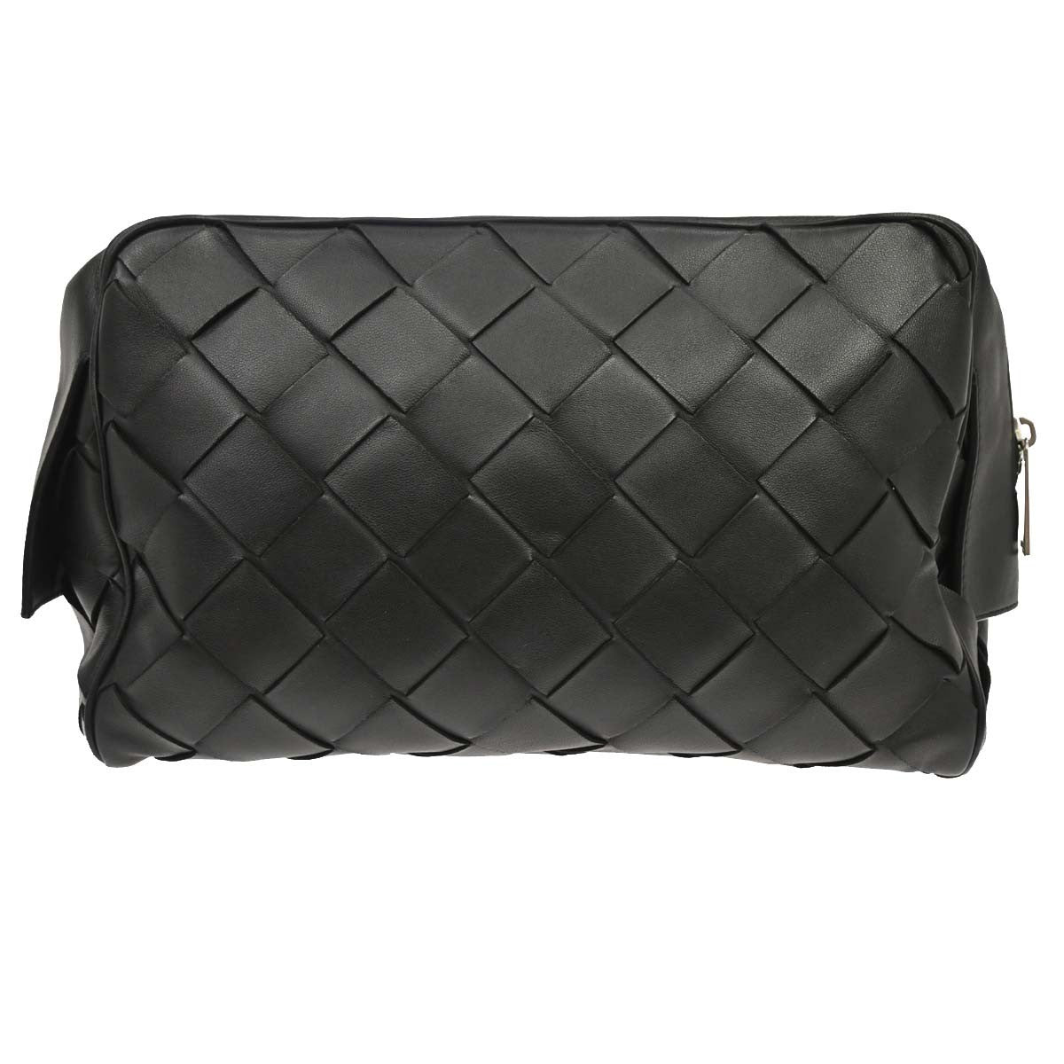 Bottega Veneta Zip Clutch Leather With Intrecciato Snakeskin Detail Black Leather Clutche & Pouche Bag (Pre-Owned)