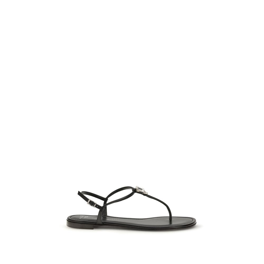 Giuseppe Zanotti Black Calf Leather Bos Taurus Flat Women's Sandals