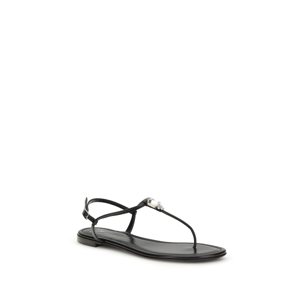 Giuseppe Zanotti Black Calf Leather Bos Taurus Flat Women's Sandals