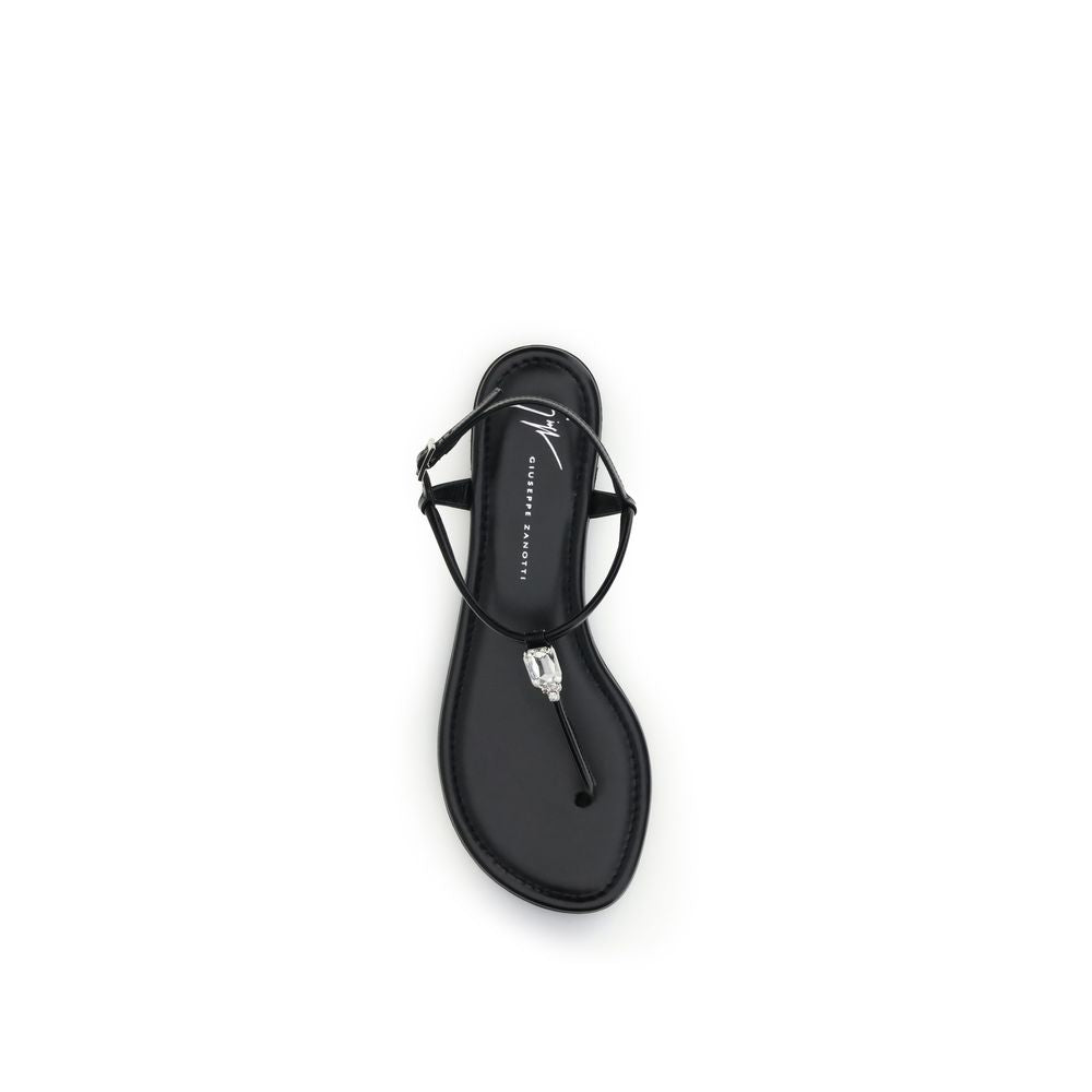 Giuseppe Zanotti Black Calf Leather Bos Taurus Flat Women's Sandals