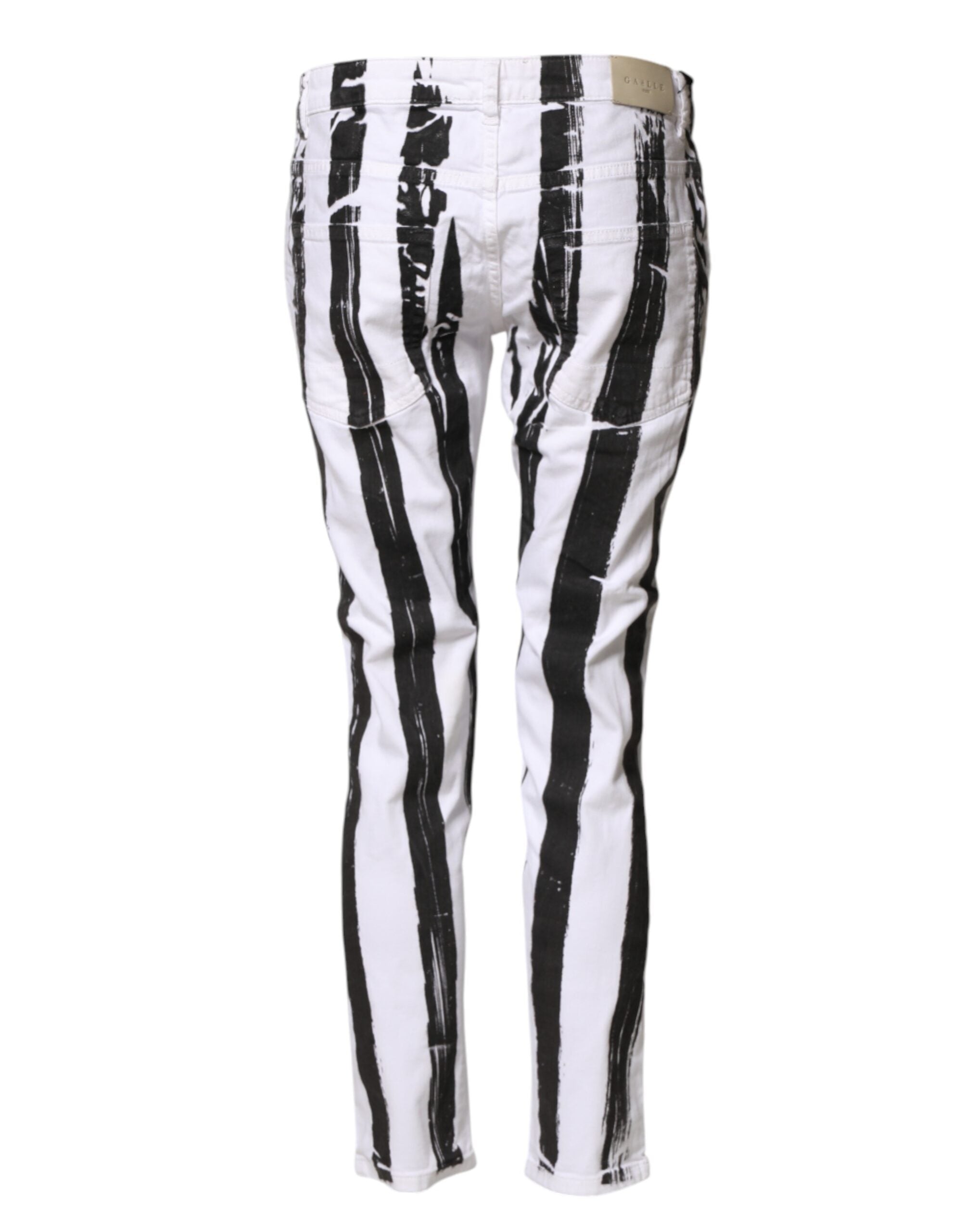 Gaelle Paris Black White Stripes Mid Waist Cropped Capri Women's Jeans (Pre-Owned)