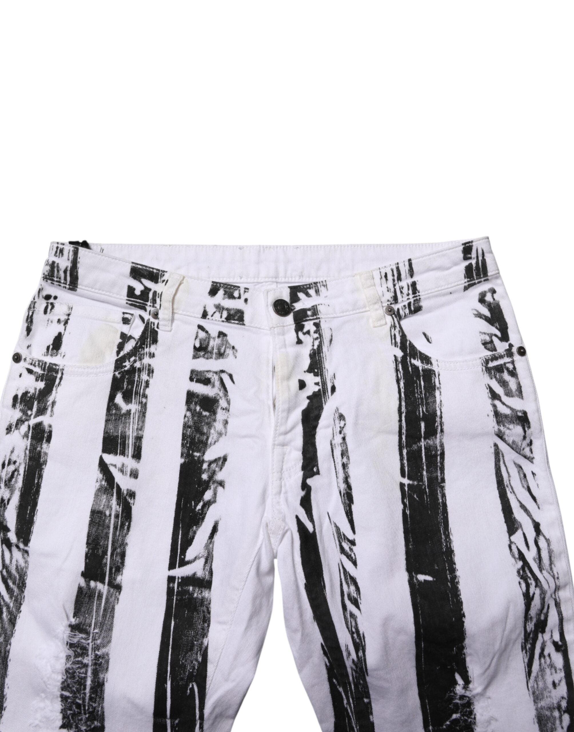 Gaelle Paris Black White Stripes Mid Waist Cropped Capri Women's Jeans (Pre-Owned)