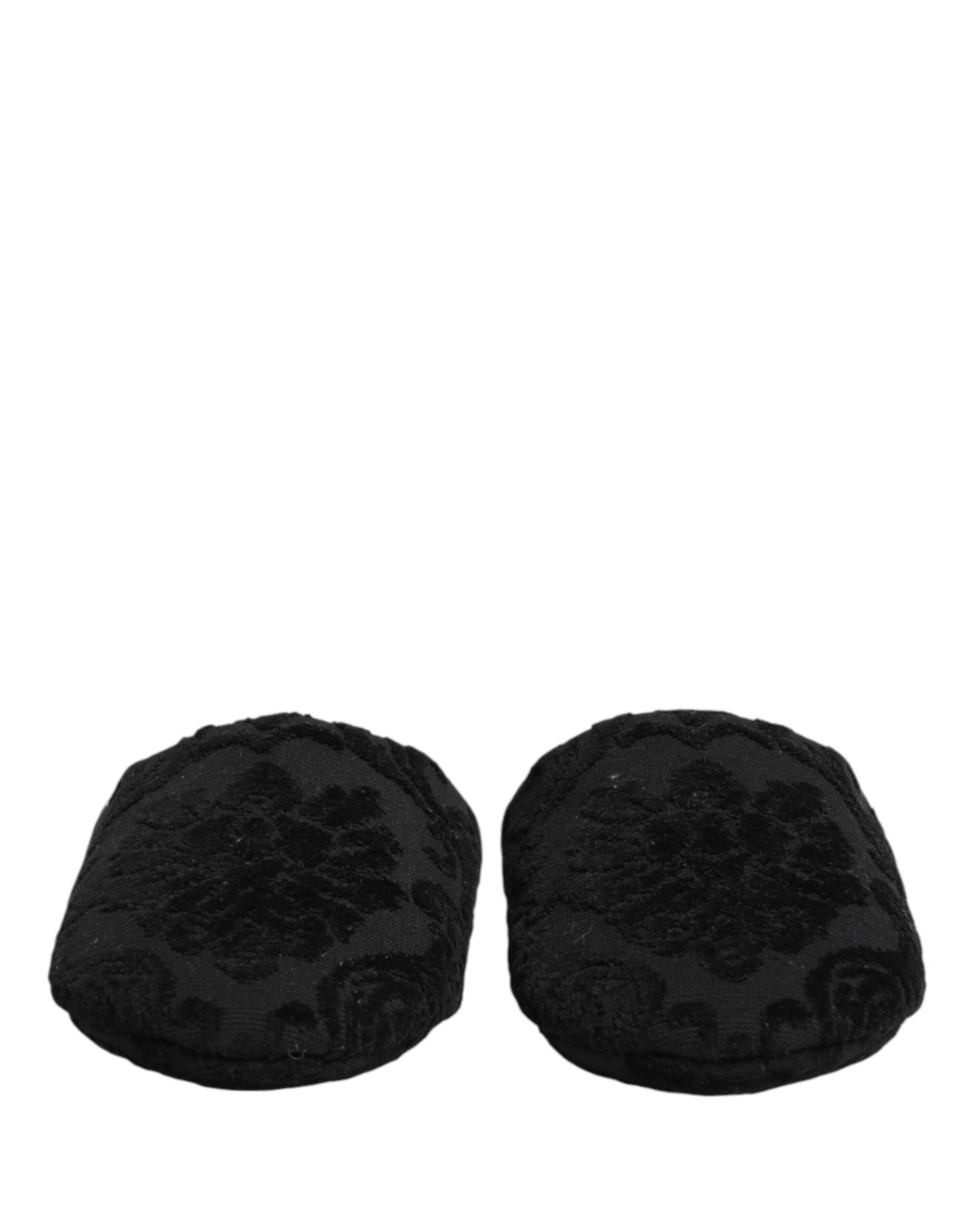 Dolce & Gabbana Black Logo Embroidered Slippers Flats Men's Shoes