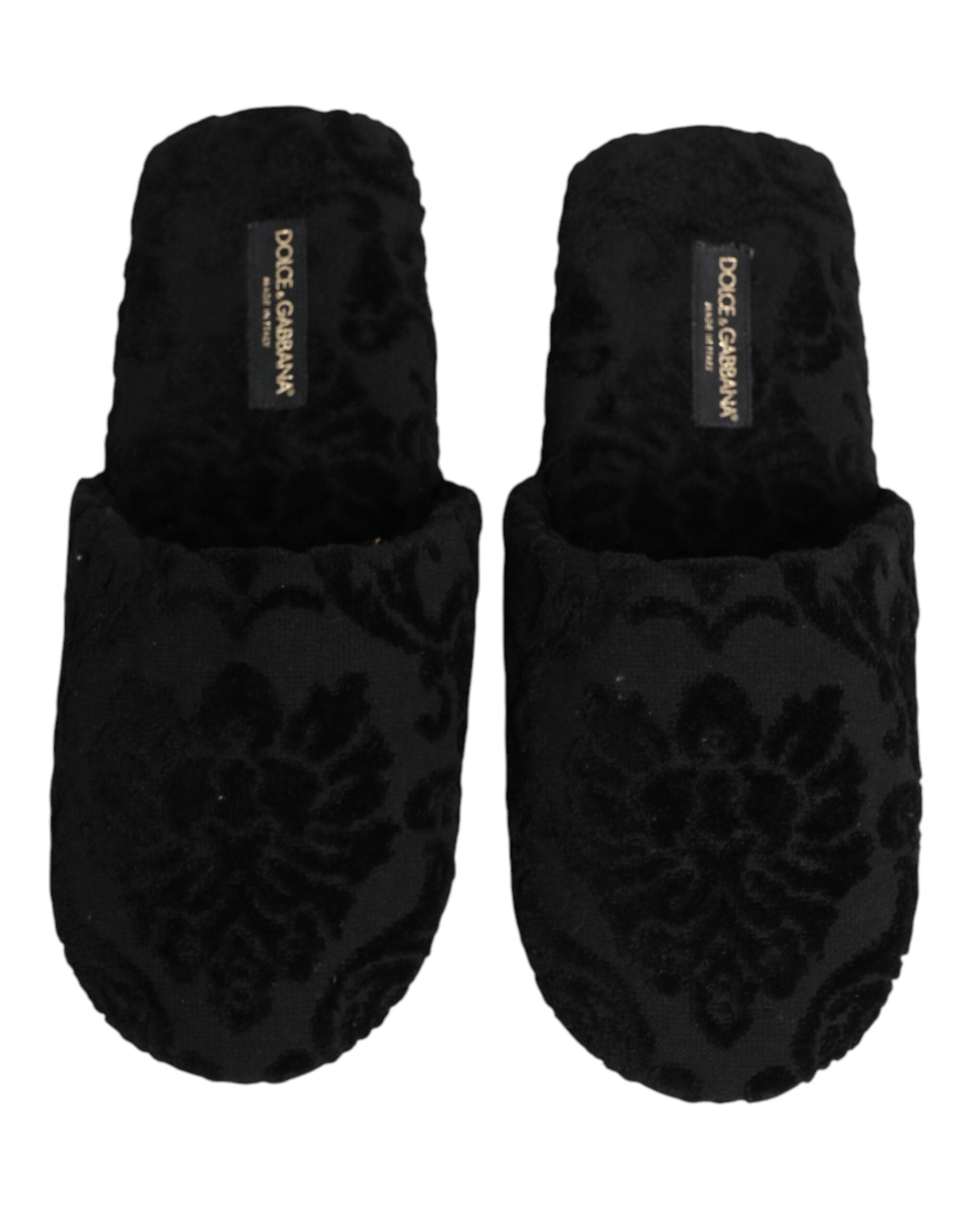Dolce & Gabbana Black Logo Embroidered Slippers Flats Men's Shoes