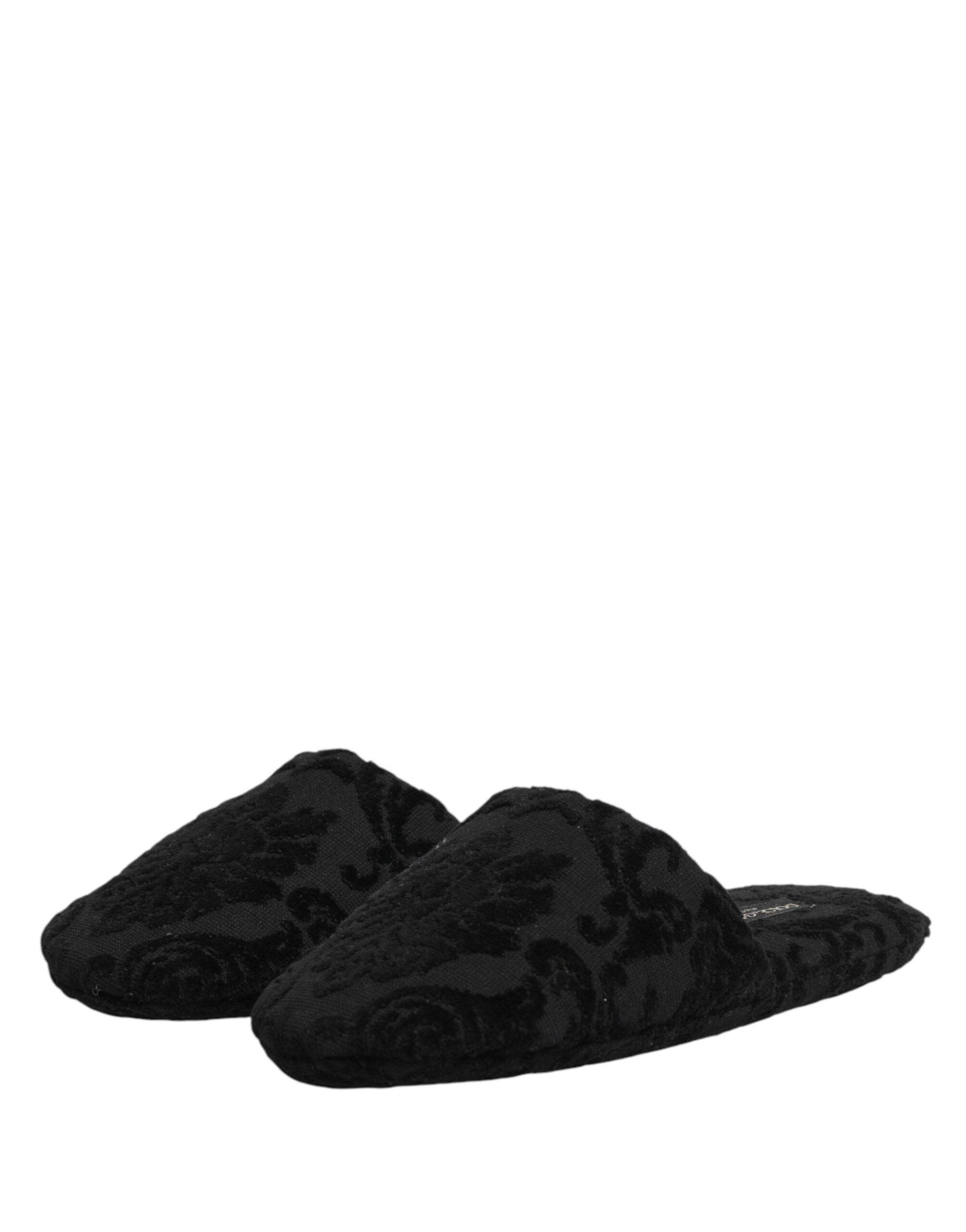 Dolce & Gabbana Black Logo Embroidered Slippers Flats Men's Shoes