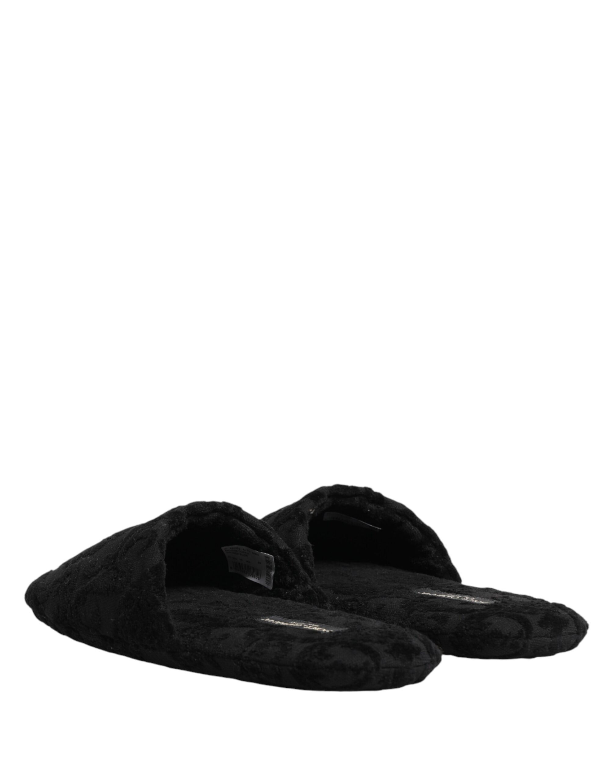 Dolce & Gabbana Black Logo Embroidered Slippers Flats Men's Shoes