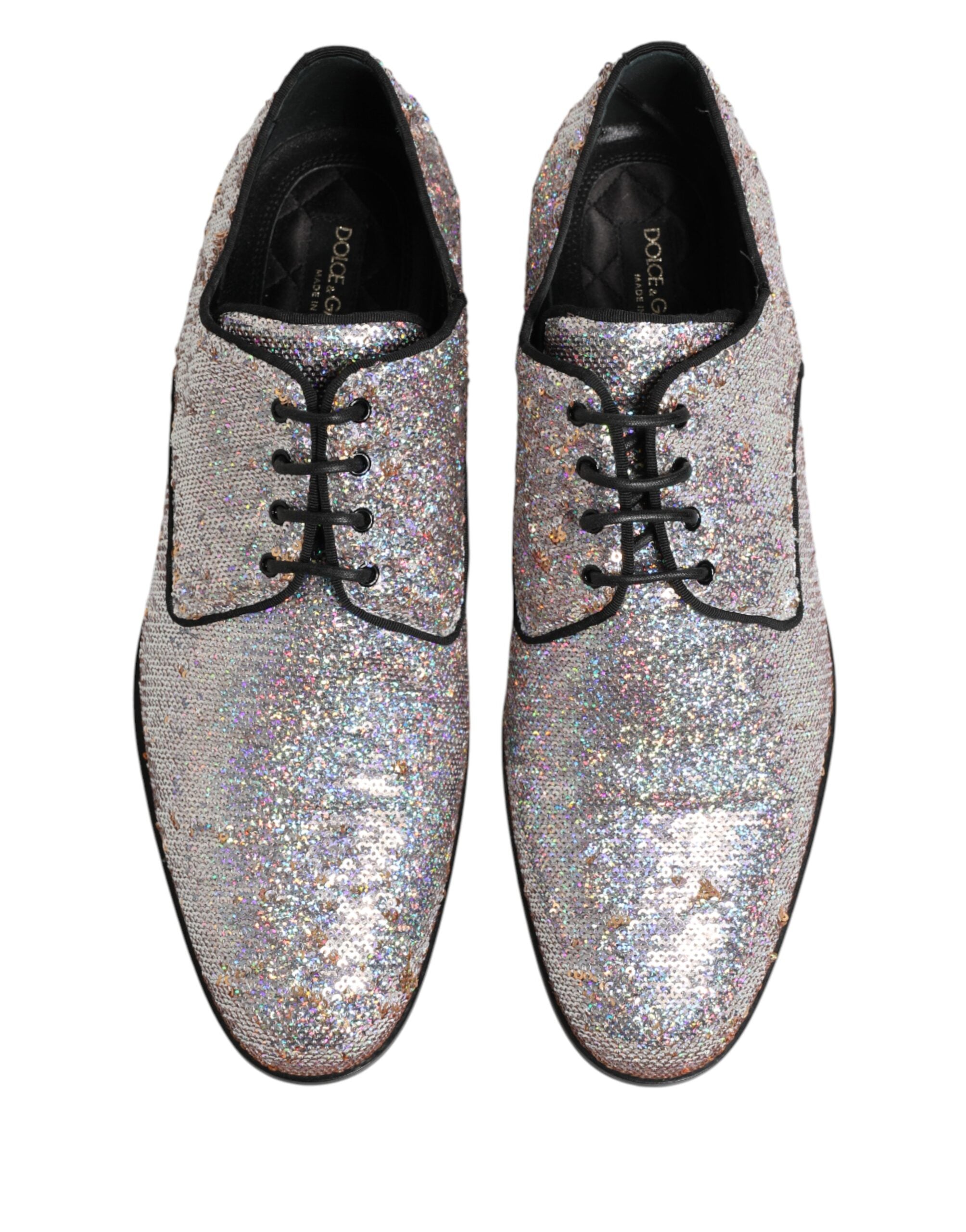 Dolce & Gabbana Silver Sequined Lace Up Men Derby Dress Men's Shoes