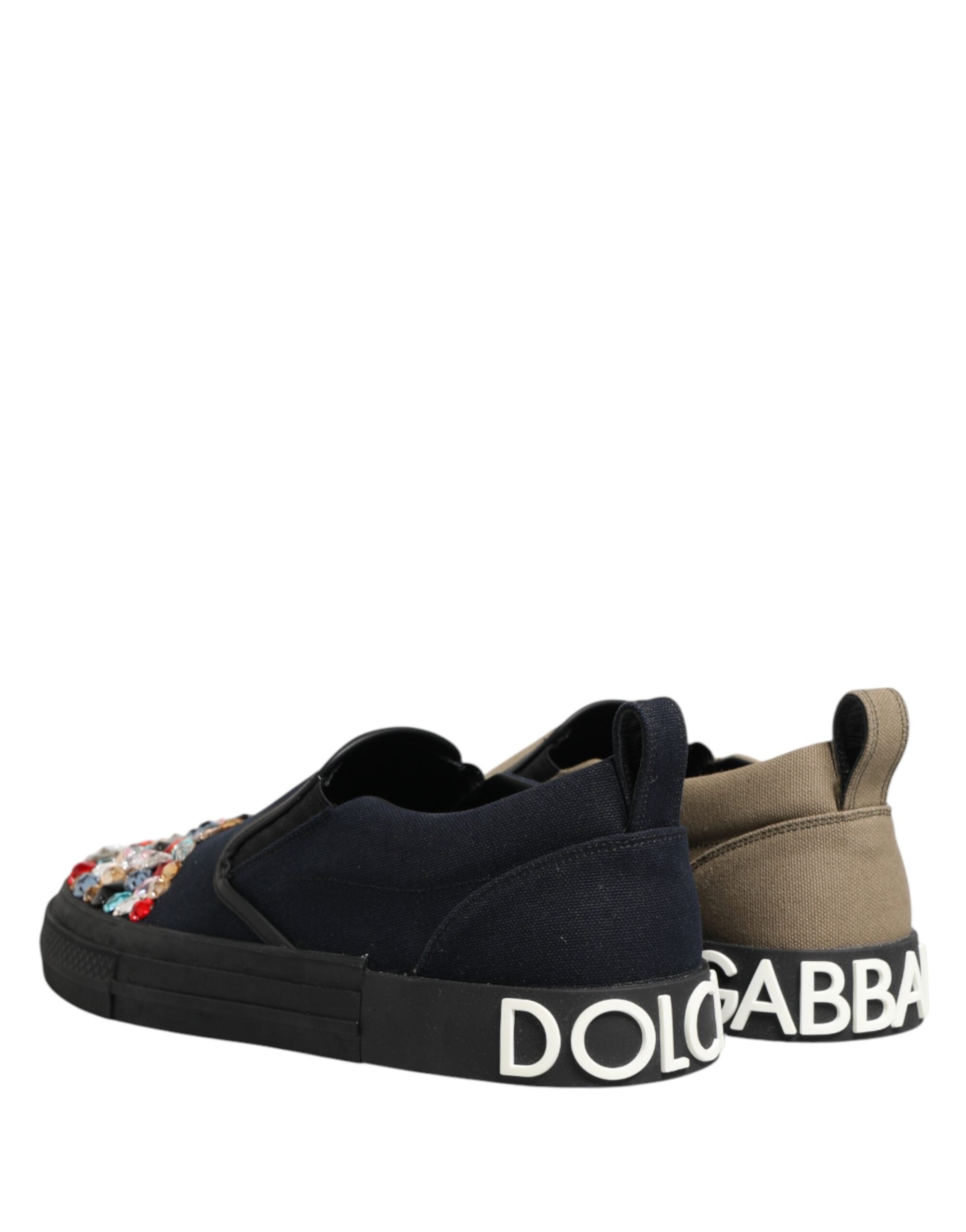 Dolce & Gabbana Blue Canvas Embellished Slip On Men Sneakers Men's Shoes