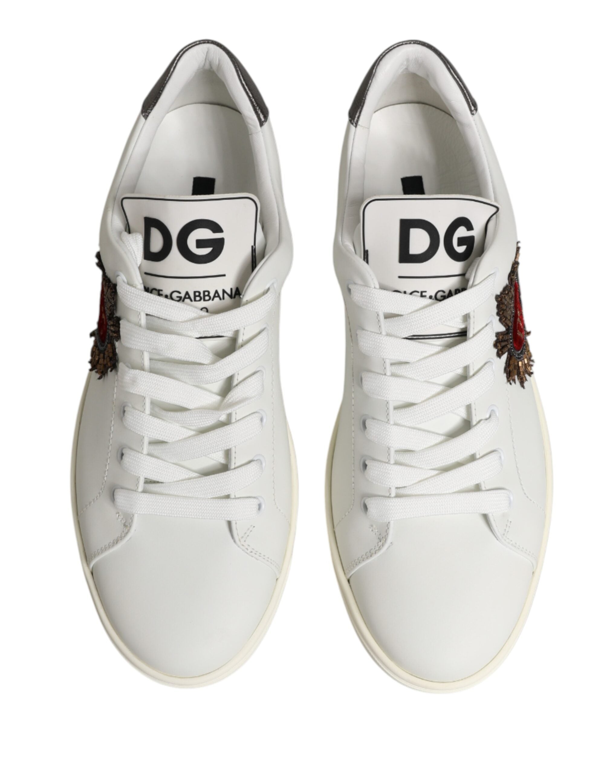 Dolce & Gabbana White Leather Sacred Heart Patch Sneakers Men's Shoes