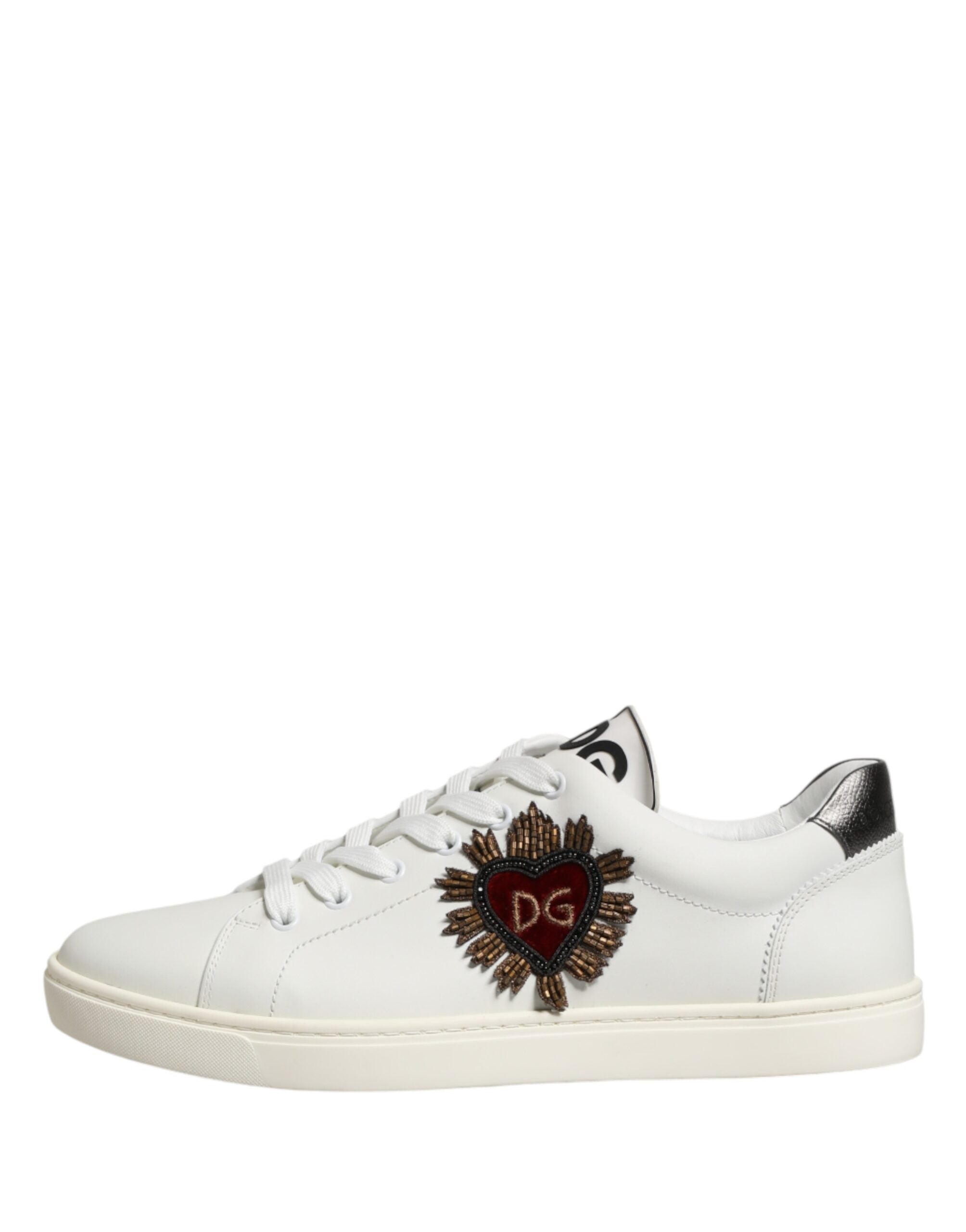 Dolce & Gabbana White Leather Sacred Heart Patch Sneakers Men's Shoes