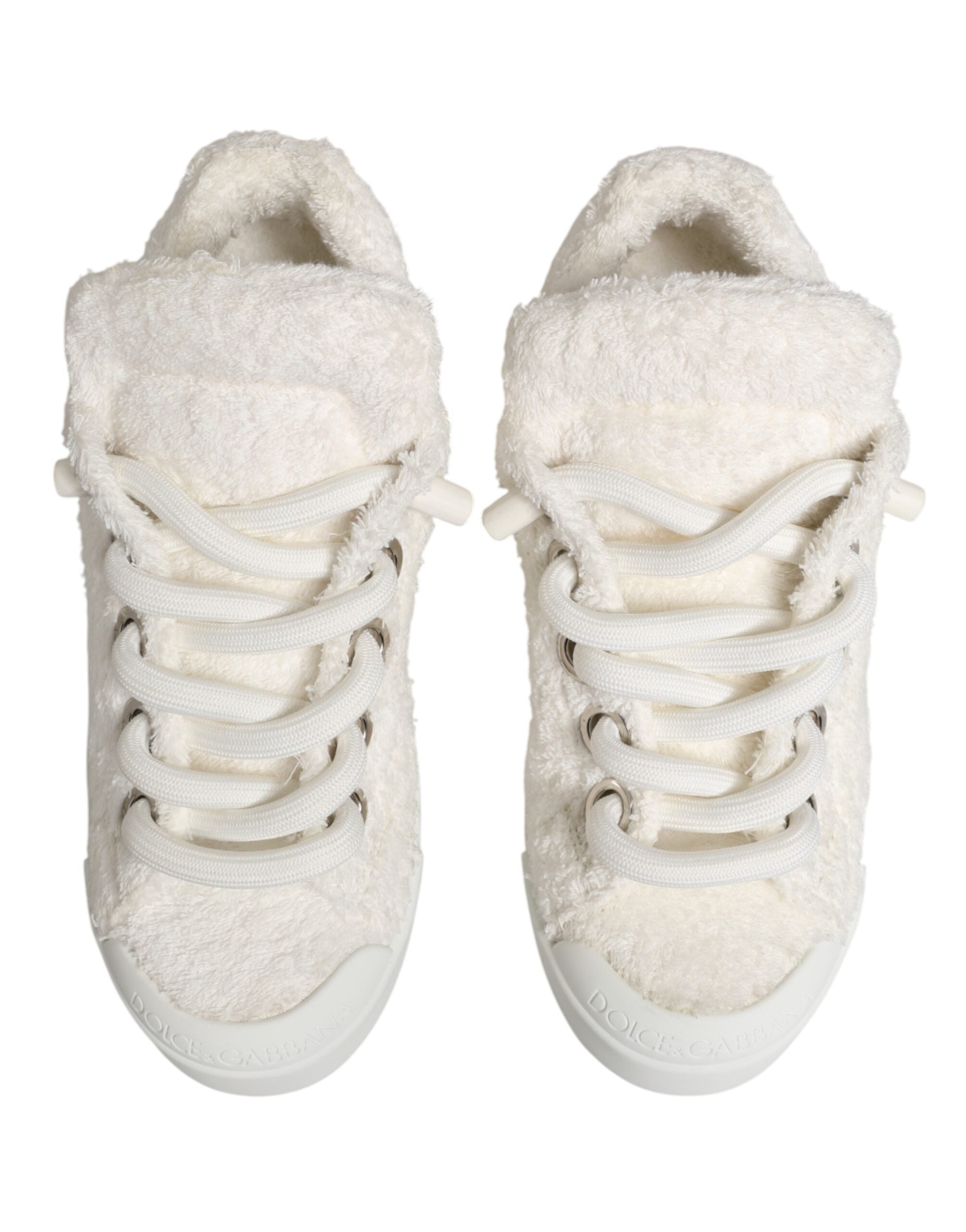 Dolce & Gabbana White Faux Shearling Low Top Sneakers  Men's Shoes