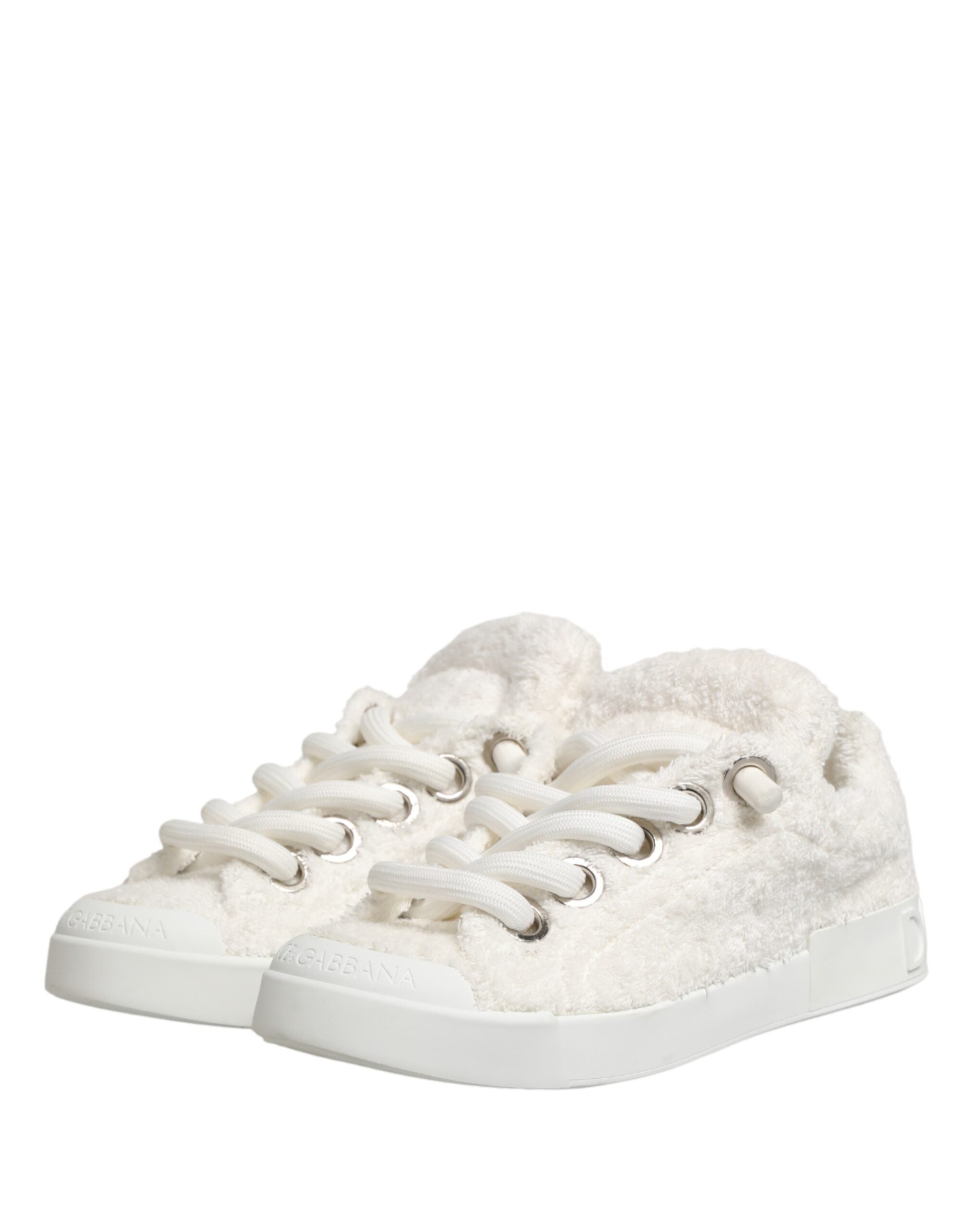 Dolce & Gabbana White Faux Shearling Low Top Sneakers  Men's Shoes