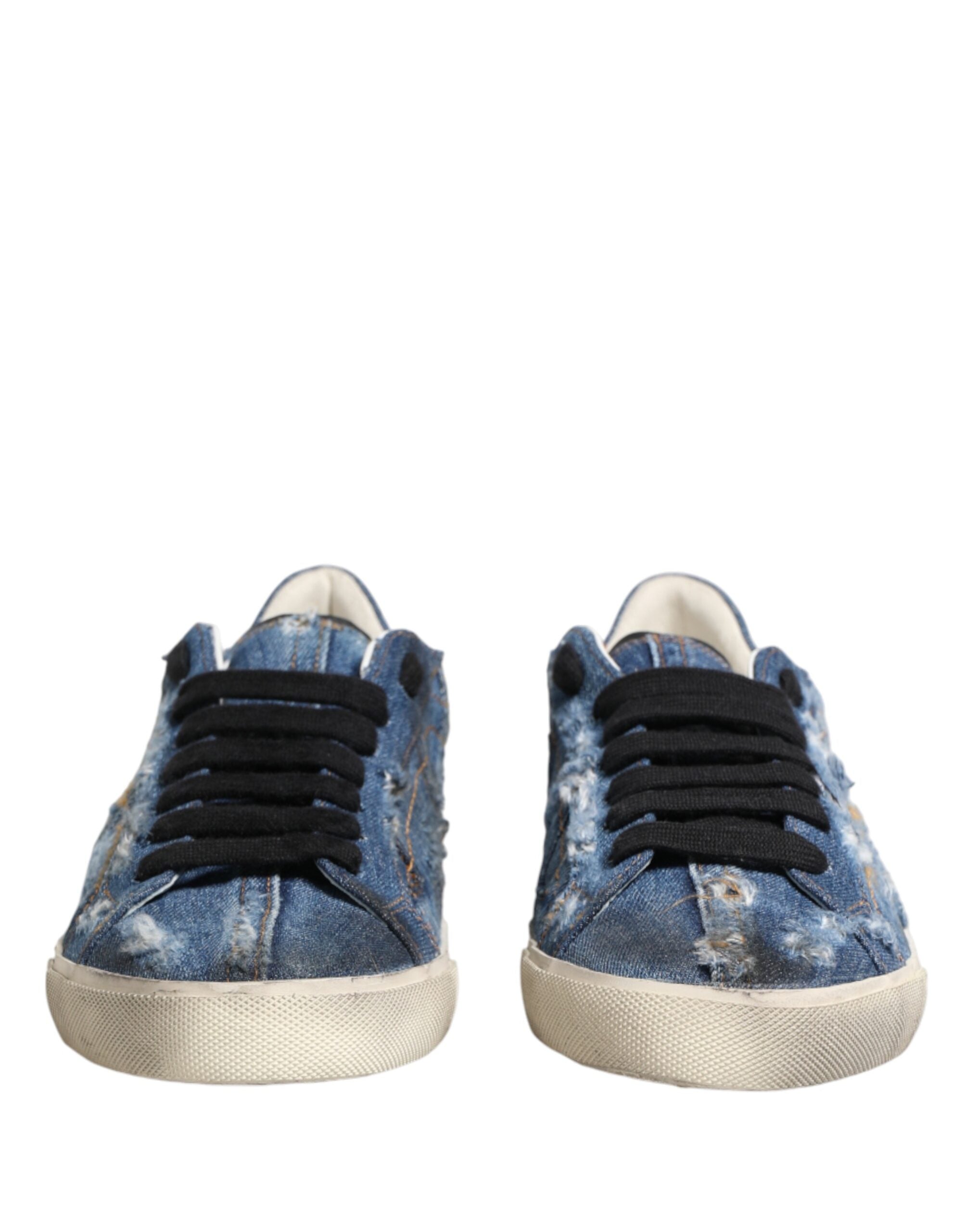 Dolce & Gabbana Blue Distressed Denim Low Top Sneakers Men's Shoes