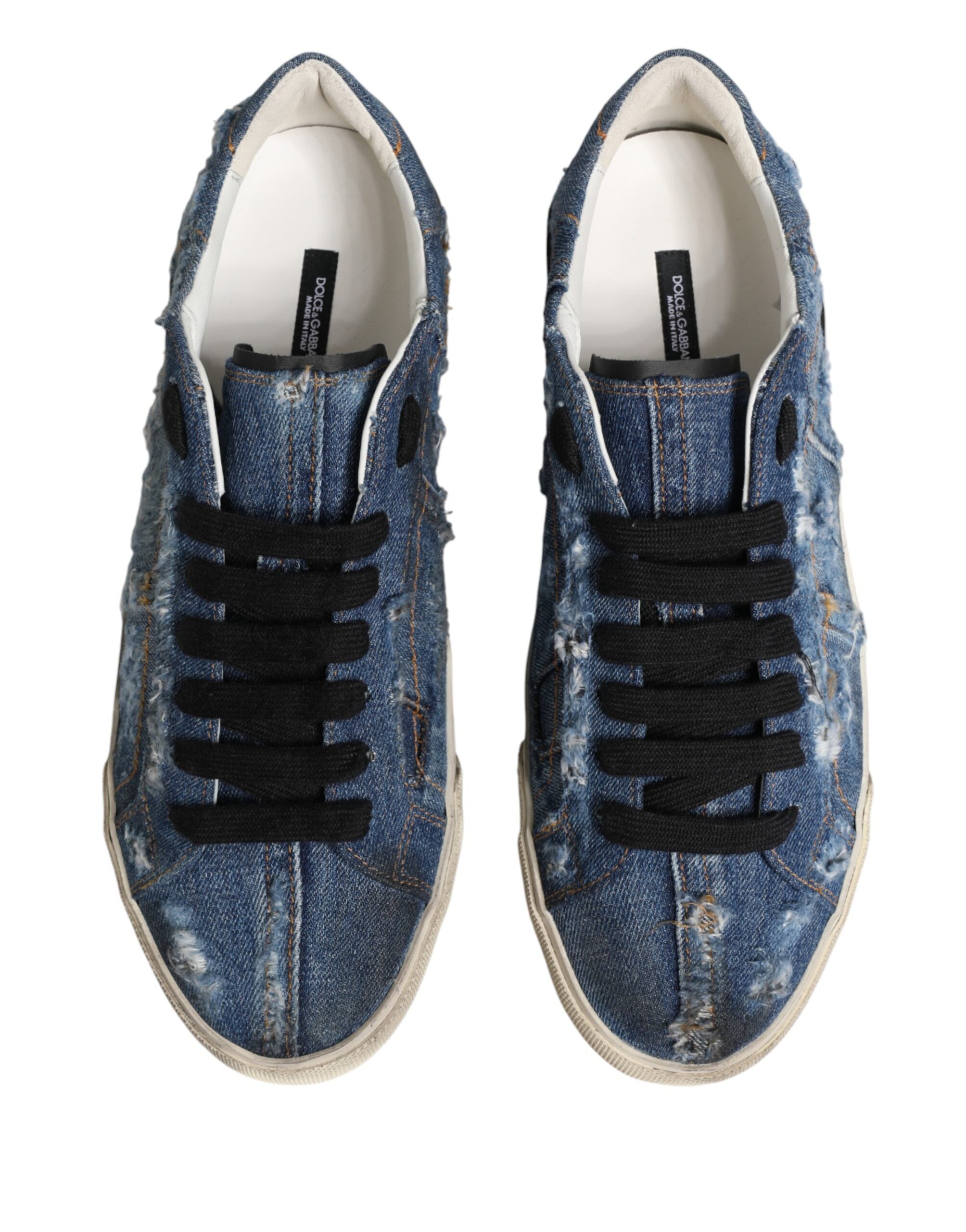 Dolce & Gabbana Blue Distressed Denim Low Top Sneakers Men's Shoes