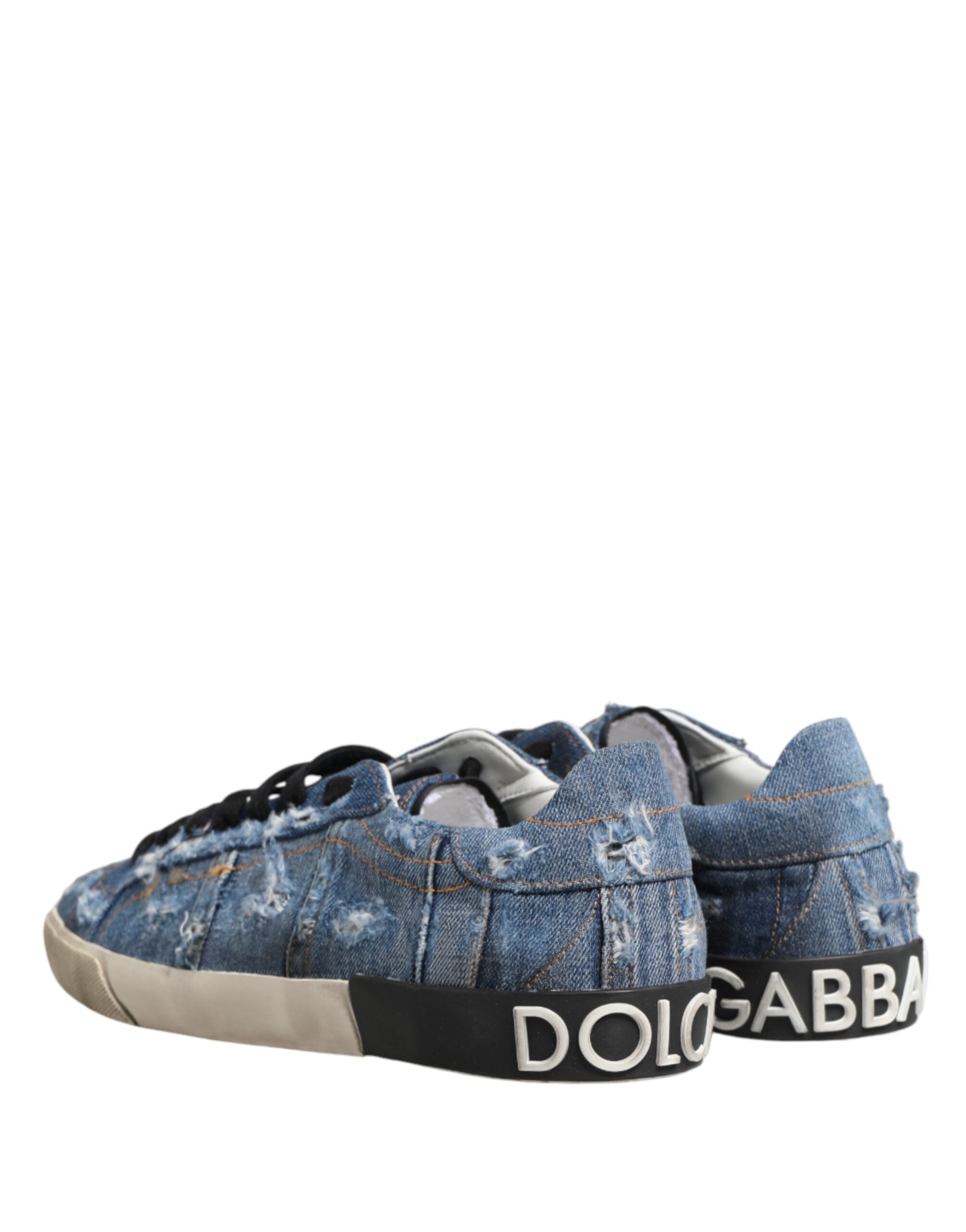 Dolce & Gabbana Blue Distressed Denim Low Top Sneakers Men's Shoes