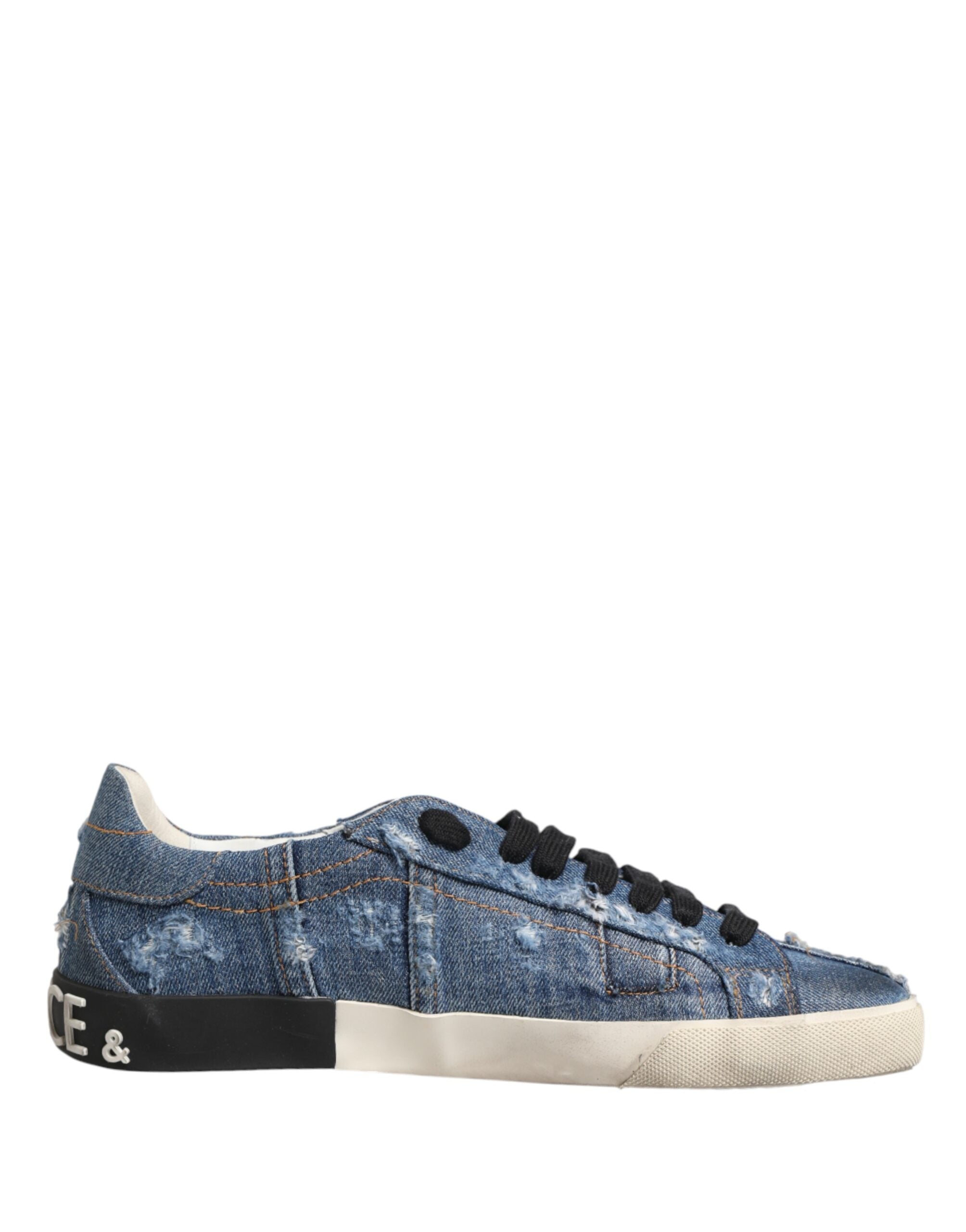 Dolce & Gabbana Blue Distressed Denim Low Top Sneakers Men's Shoes