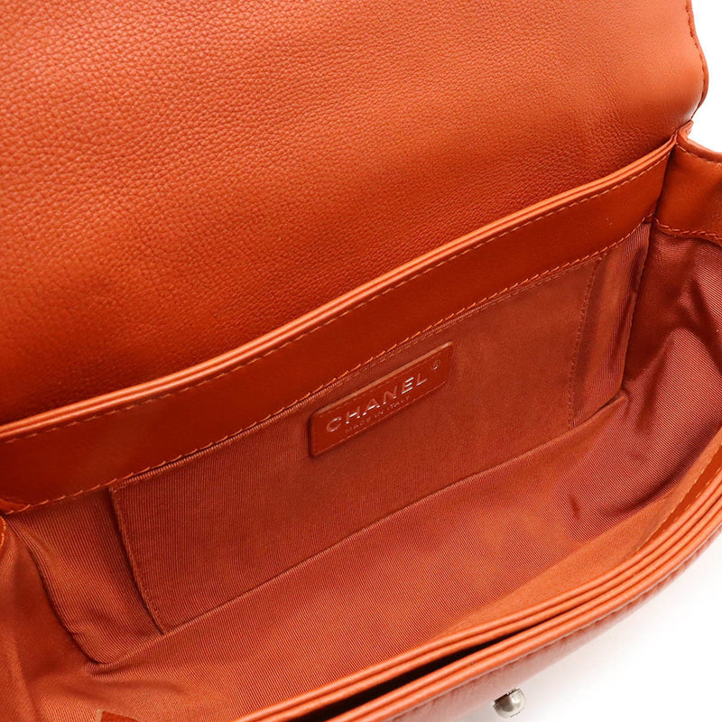 Chanel Boy Orange Leather Shoulder Bag (Pre-Owned)