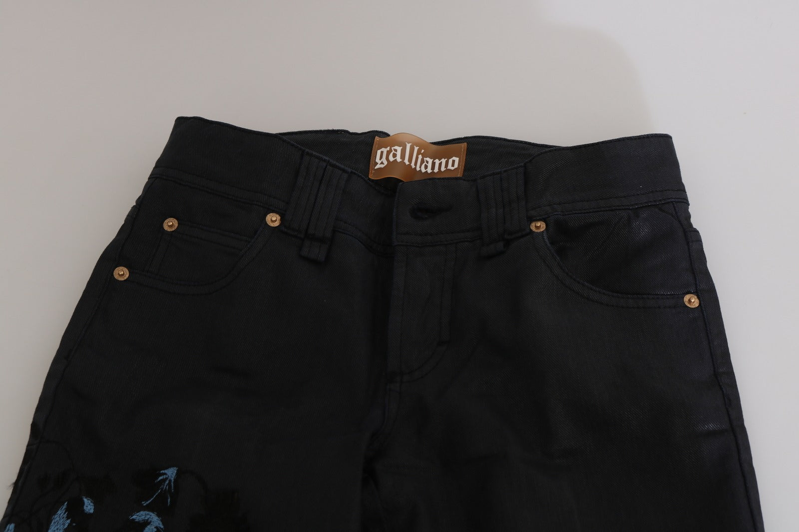 John Galliano Black Swan Floral Embroidered Mid Waist Skinny Denim Women's Jeans