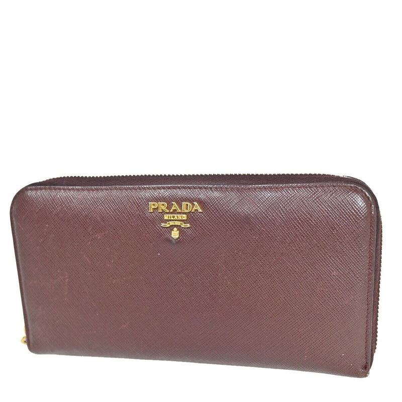 Prada Saffiano Burgundy Leather Wallet  (Pre-Owned)
