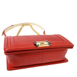 Chanel Boy Red Leather Shoulder Bag (Pre-Owned)