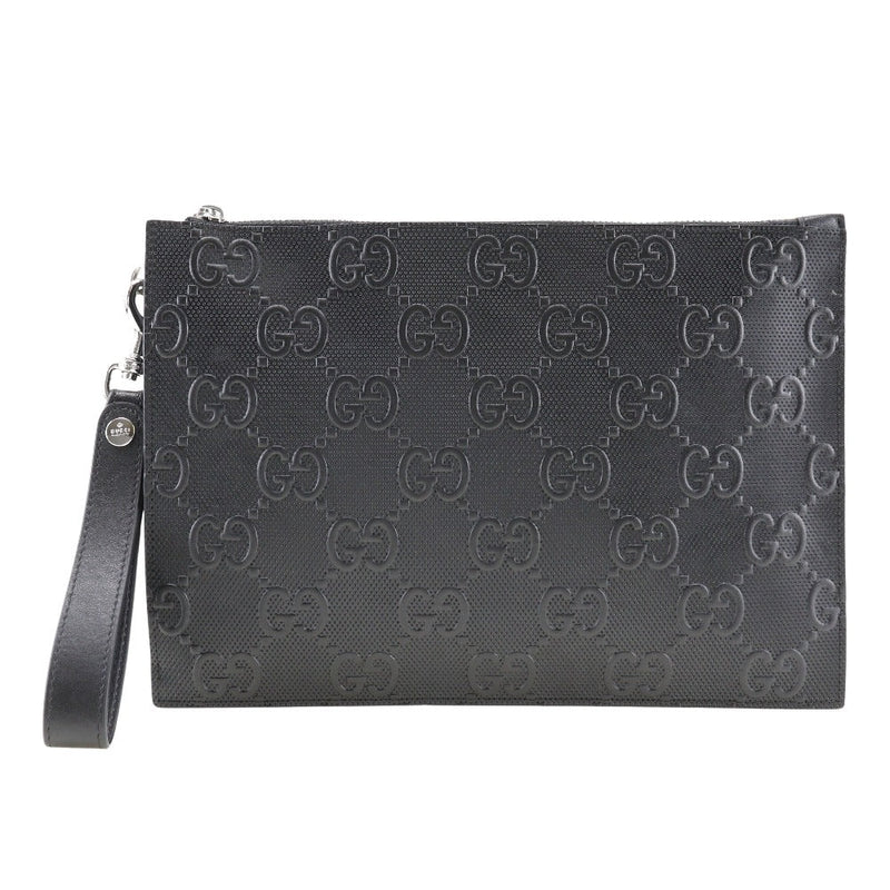 Gucci Gg Embossé Black Leather Clutch Bag (Pre-Owned)