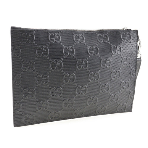 Gucci Gg Embossé Black Leather Clutch Bag (Pre-Owned)