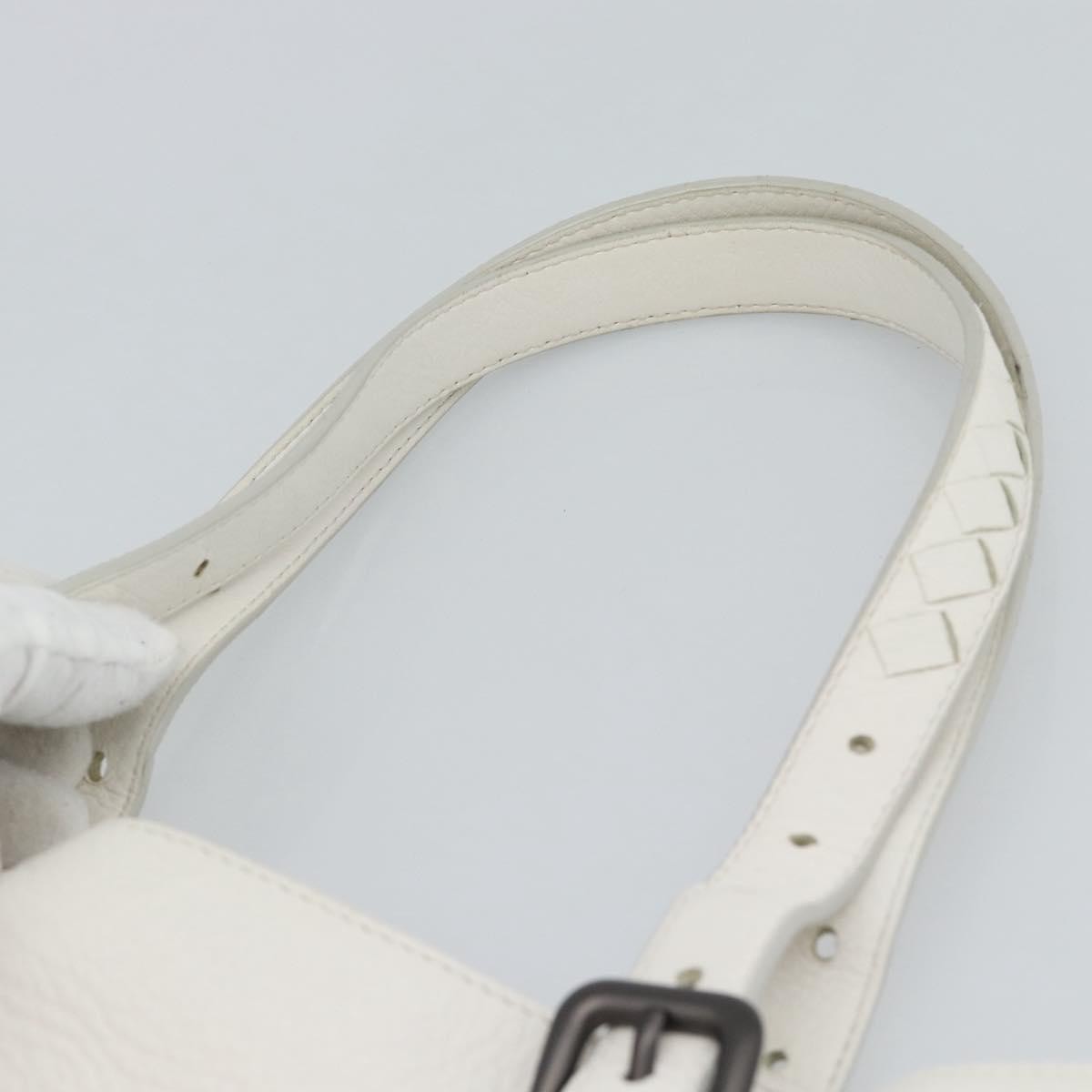 Bottega Veneta Belted Tote Intrecciato Nappa White Leather Tote Bag Bag (Pre-Owned)