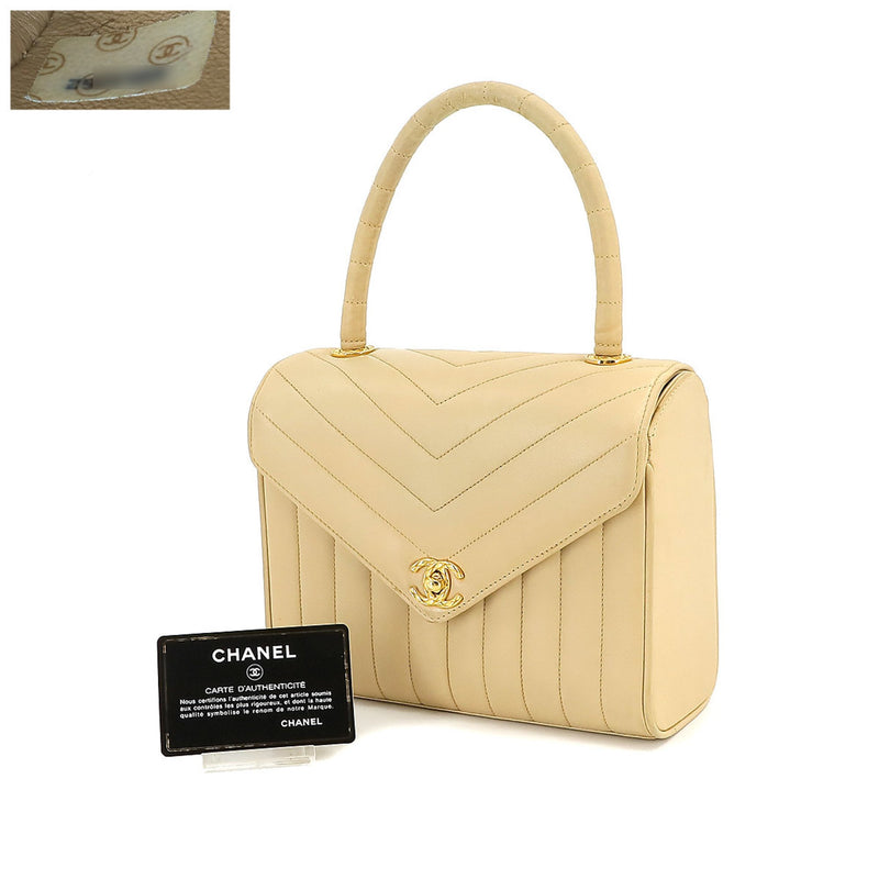 Chanel Coco Handle Beige Leather Handbag (Pre-Owned)