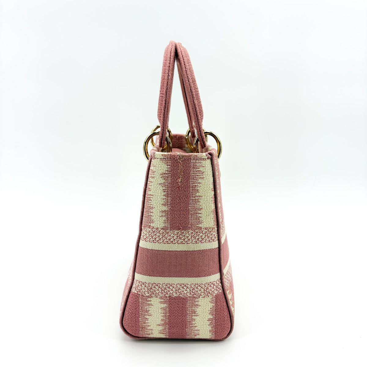 Christian Dior Lady D-Lite Embroidered Canvas Pink Canvas Handbag (Pre-Owned)