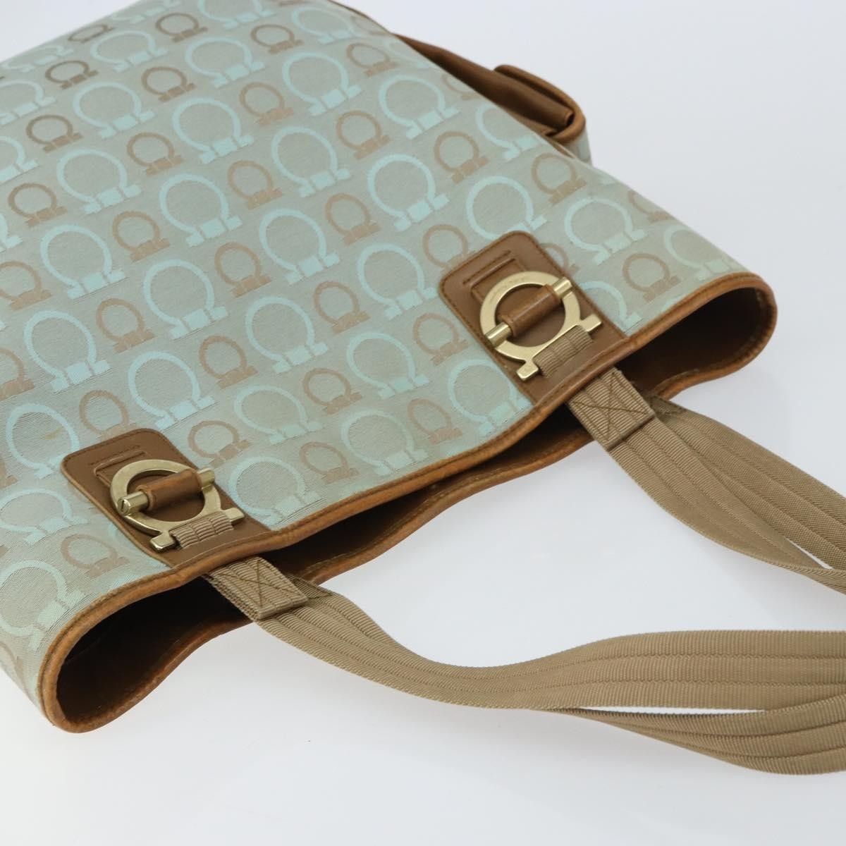 Salvatore Ferragamo Gancini Tote Gancini Canvas Blue Canvas Tote Bag Bag (Pre-Owned)