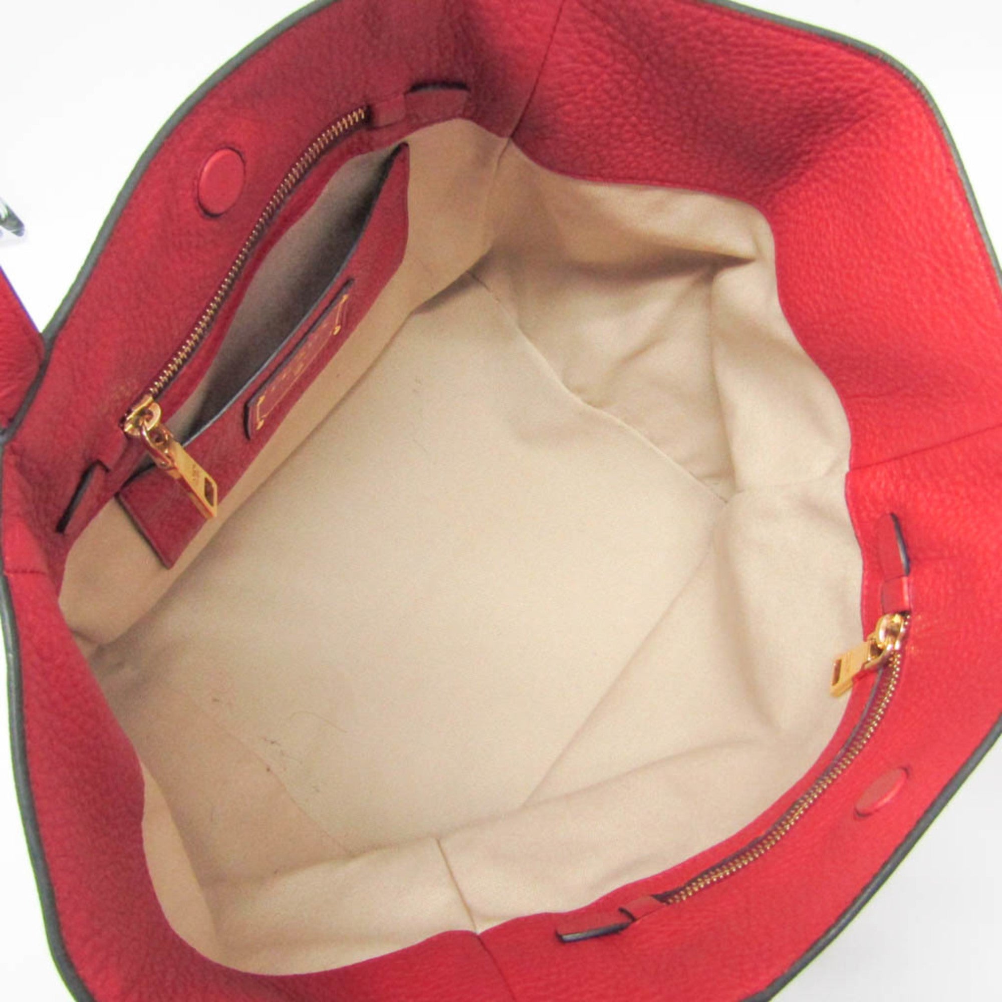 Prada Vintage Tote Leather Red Leather Tote Bag Bag (Pre-Owned)