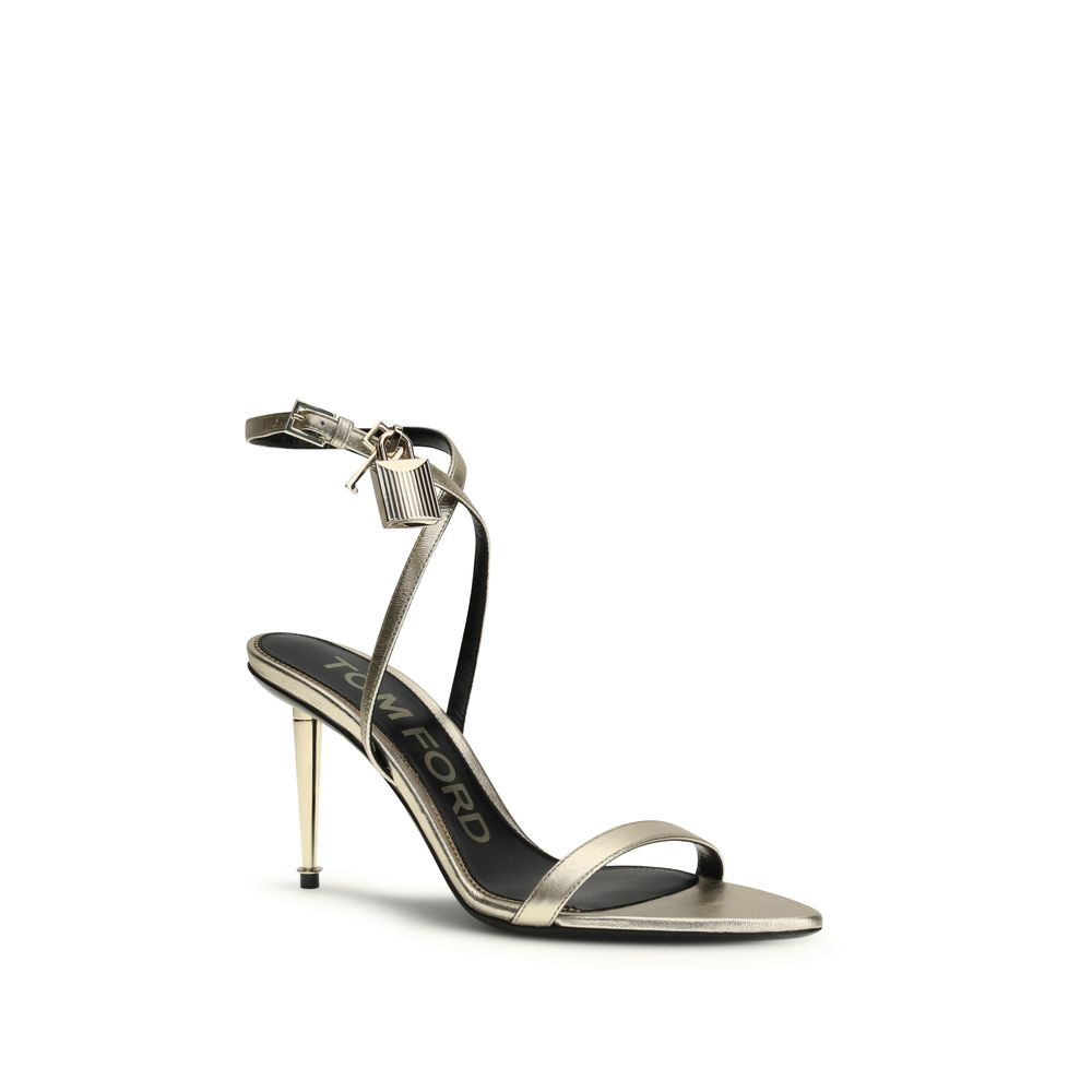 Tom Ford Gold Calf Leather Bos Taurus Stiletto Heel Women's Sandals