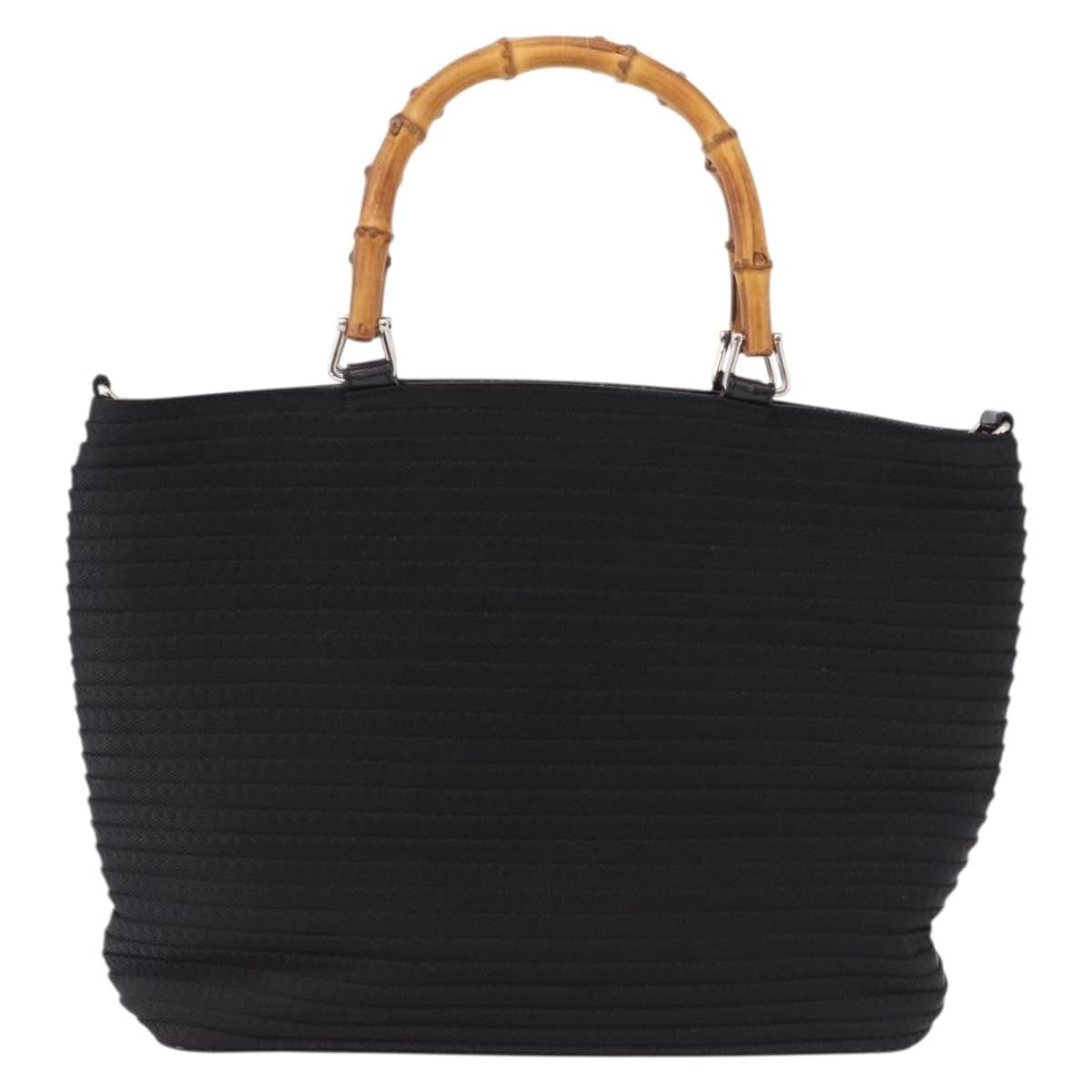 Gucci Vintage Bamboo Handle Canvas Black Canvas Tote Bag Bag (Pre-Owned)