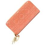 Dior Lady Dior Orange Leather Wallet  (Pre-Owned)