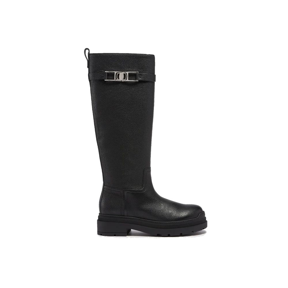 Salvatore Ferragamo Black Calfskin Flat Women's Boots