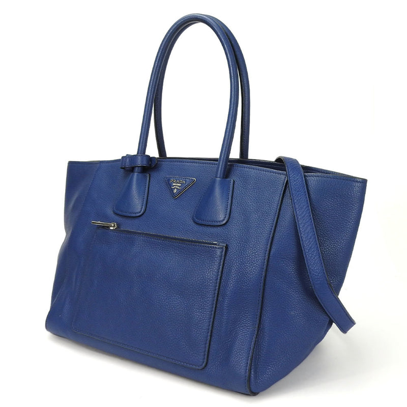 Prada Vitello Blue Leather Tote Bag (Pre-Owned)