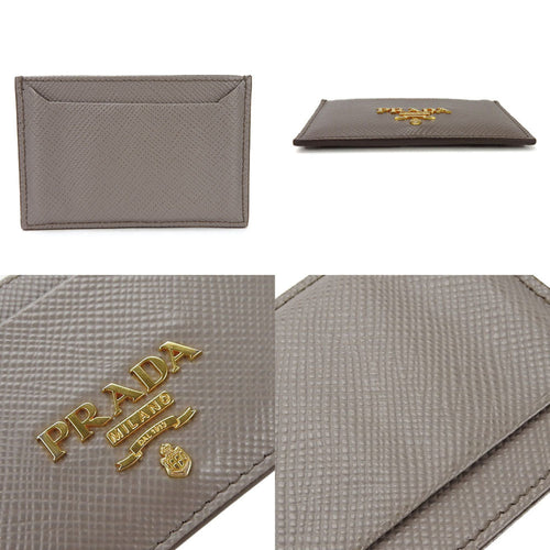 Prada Card Holder Beige Leather Wallet  (Pre-Owned)