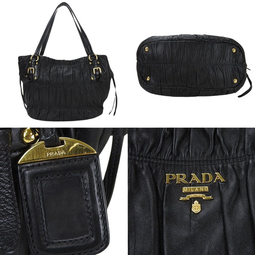Prada Gaufre Black Leather Tote Bag (Pre-Owned)