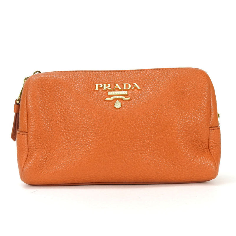 Prada Saffiano Orange Leather Clutch Bag (Pre-Owned)