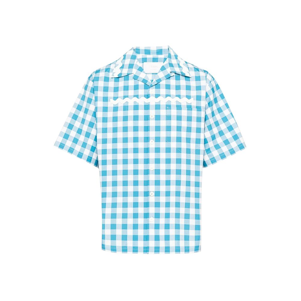 Prada Blue Cotton Pattern Men's Shirt