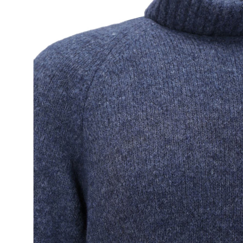Brunello Cucinelli Blue Alpaca Leather Men's Turtleneck